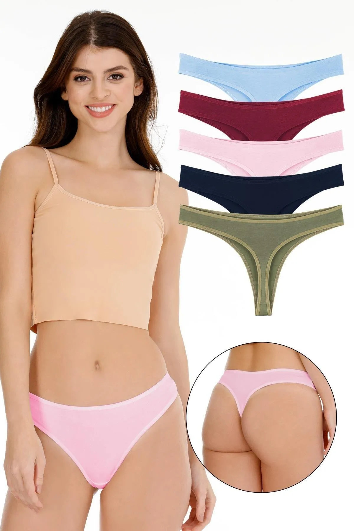 Sensu  Damen-Tanga aus Baumwolle in verschiedenen Farben, 5-teiliges Höschenset – Kts3047