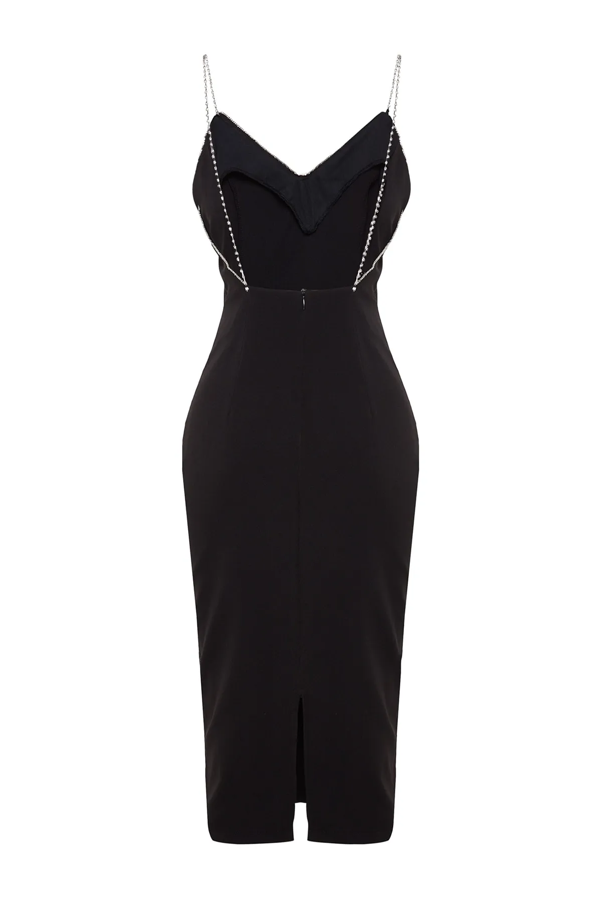 Trendyol Collection  Schwarzes, gewebtes, elegantes Abendkleid mit glänzenden Steinaccessoires TPRSS20EL2061