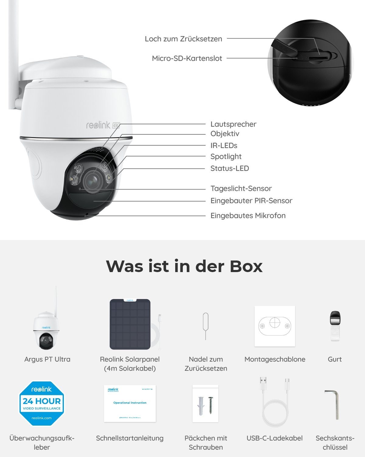 Reolink 4K 8MP Smarte kabellose Argus Series B440 Überwachungskamera (Außenbereich, 5/2,4 GHz Dualband WLAN, Spotlight, 4K, Personen-/Fahrzeugerkennung)