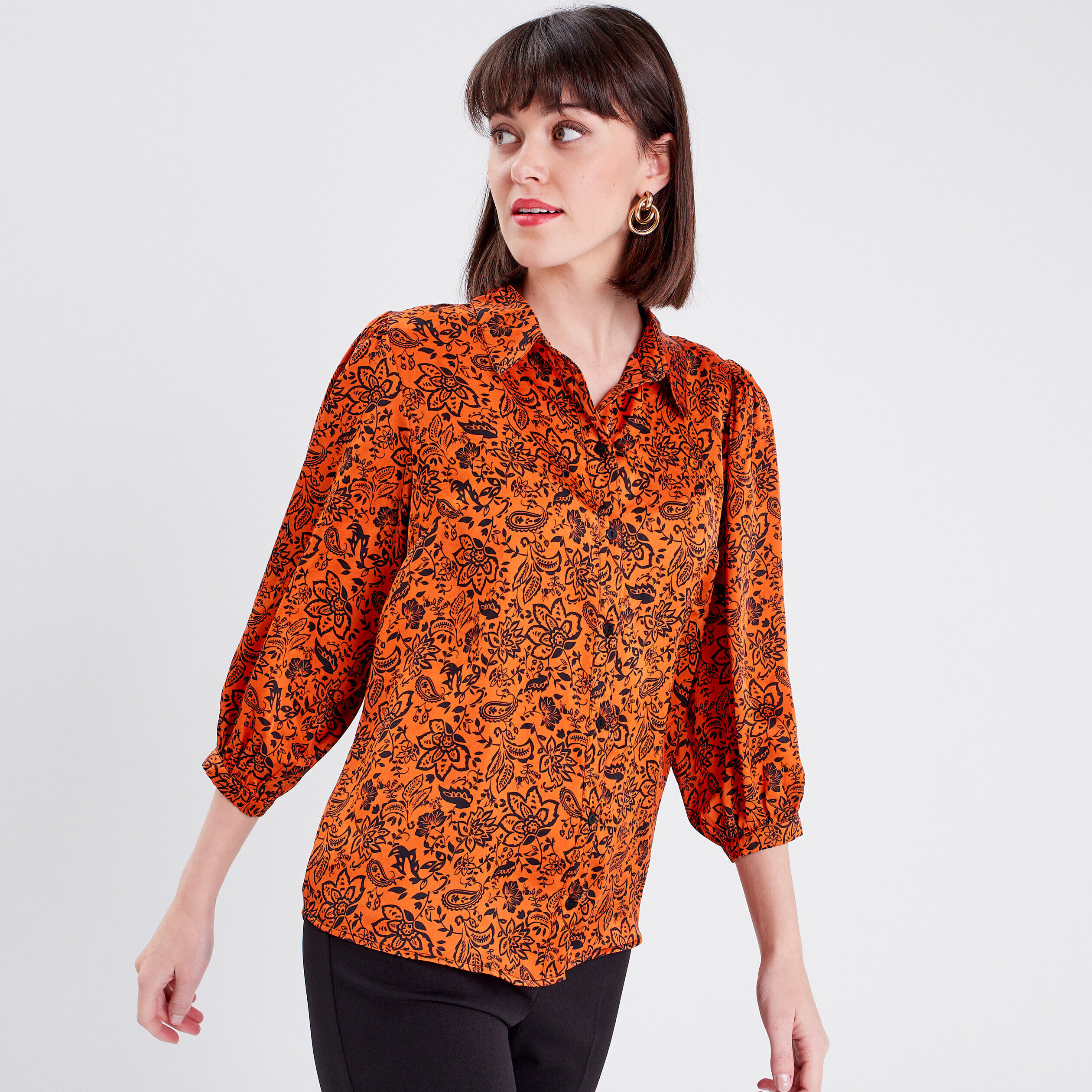 Chemise manches 3/4 noir femme | Cache Cache