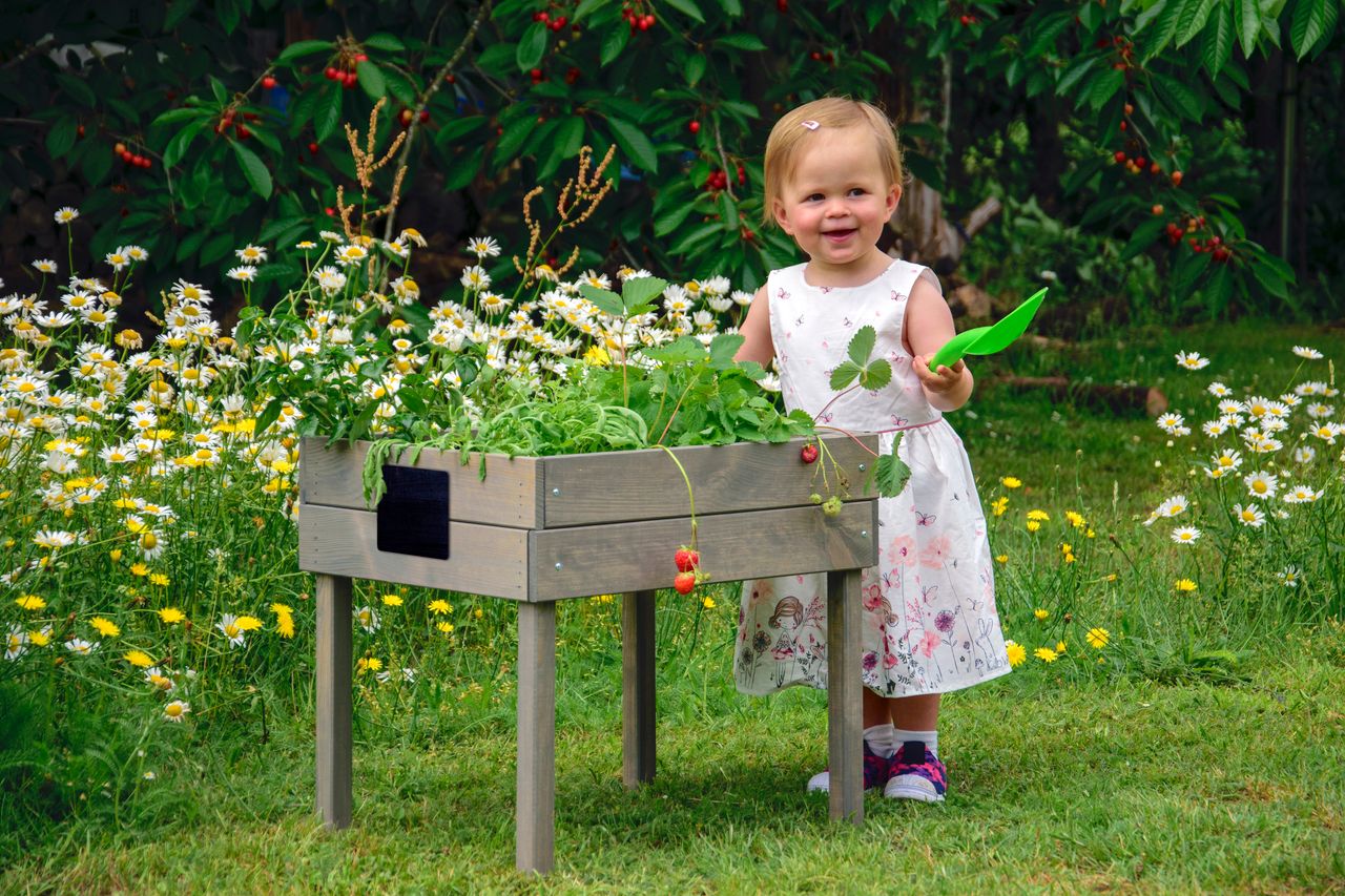 dobar Kleines Kinderhochbeet mit Kreidetafel grau