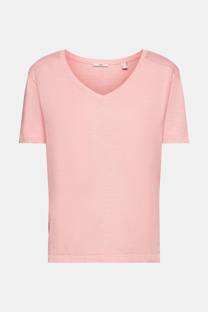 Baumwoll-T-Shirt mit V-Ausschnitt und Ziernähten