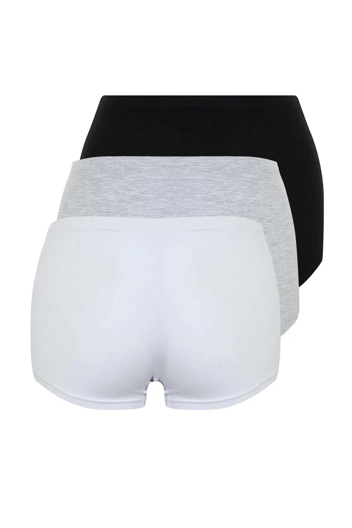 Trendyol Collection  3er-Pack Boyshort-Strickhöschen aus Baumwolle mit Print in Schwarz-Weiß-Grau THMSS24KU00028