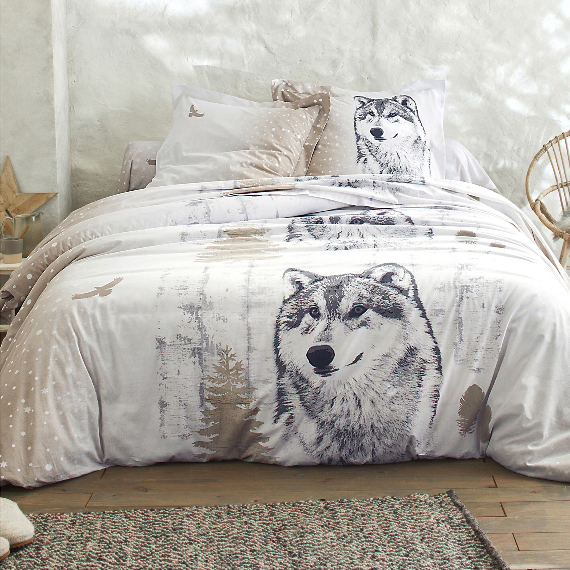 Linge de lit Artic imprimé chien-loup
