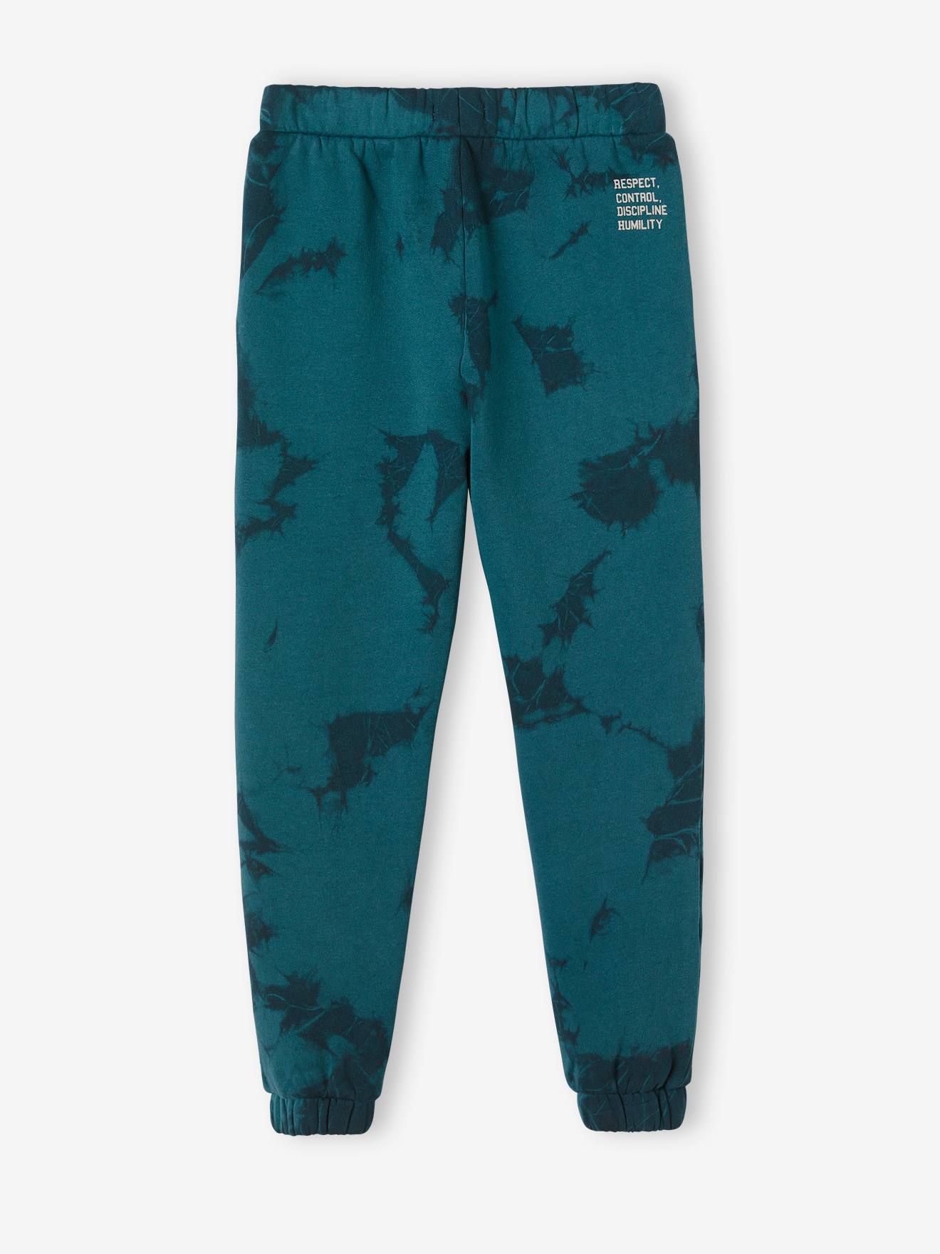 Pantalon jogging effet tie and dye garçon en molleton imprime bleu canard