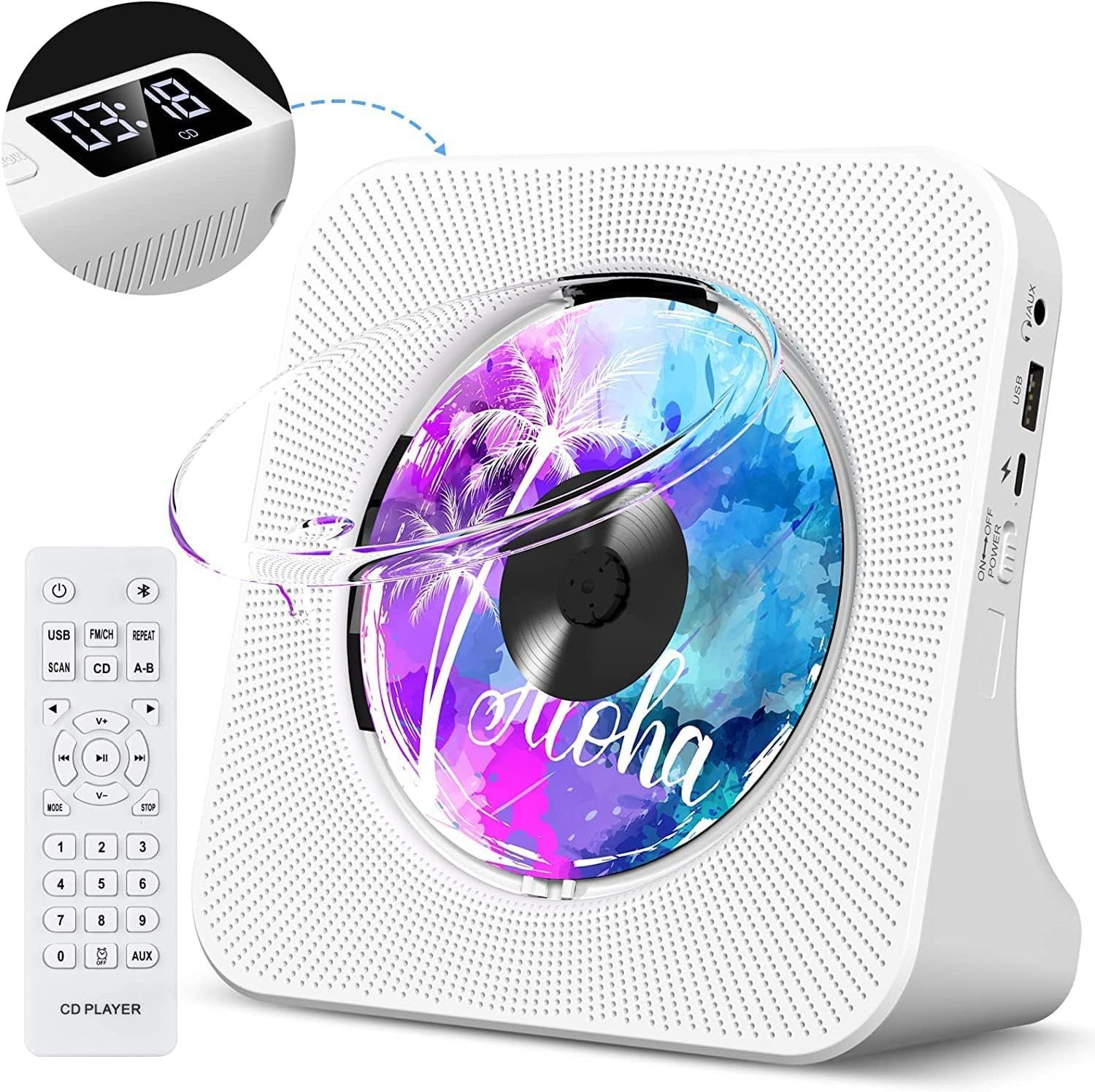 ASLENY Tragbarer CD-Player mit Bluetooth, Desktop für Zuhause CD-Player (FM-Radio-Boombox mit Fernbedienung, USB-Anschluss, LCD-Display)