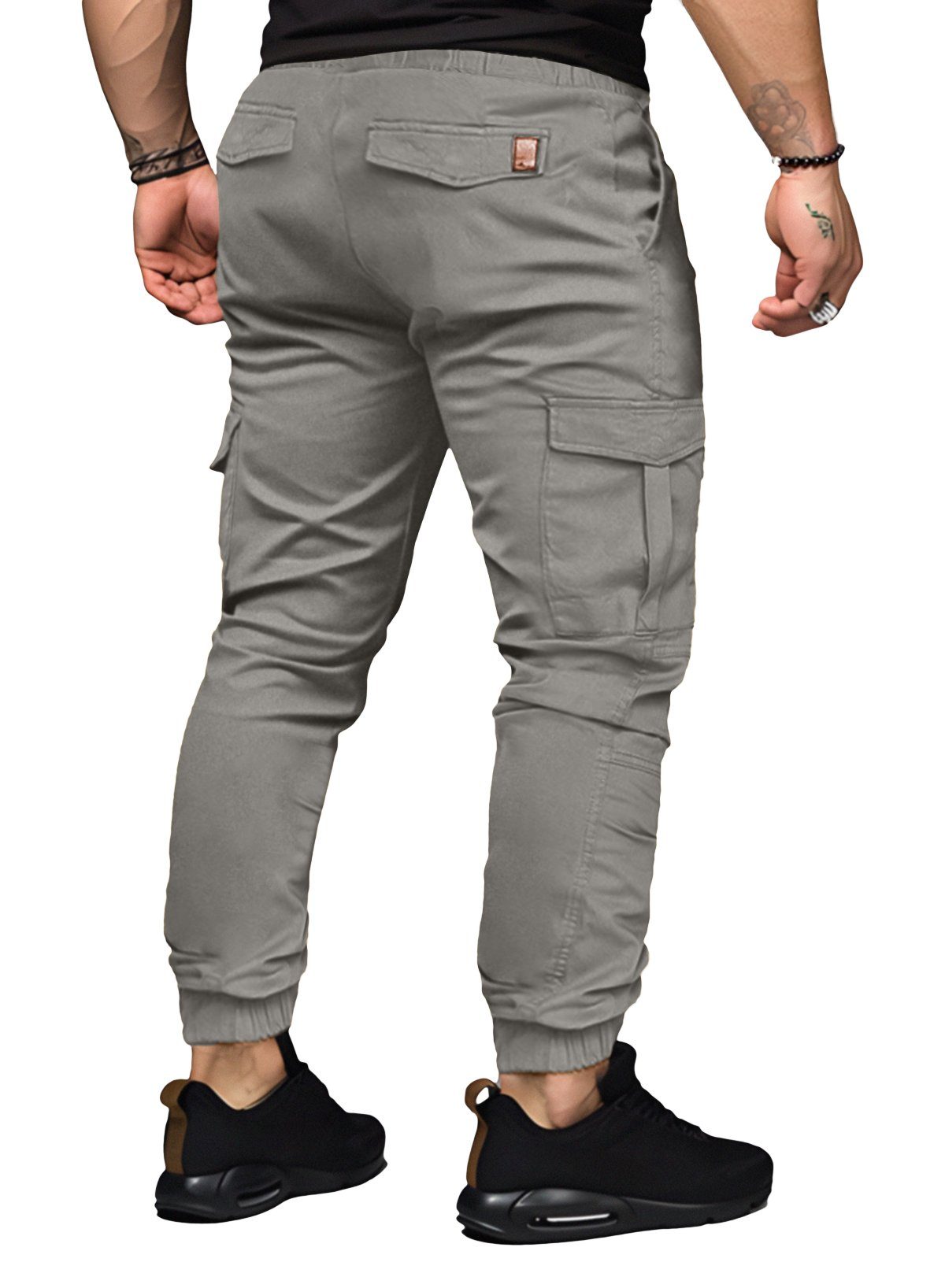 JMIERR Cargohose Cargohose Herren Baumwolle Chino Hose Jogginghose für Männe 32-40 (mit Bindegürtel, cargohose) in Unifarbe, Elastikbund mit Tunnelzug