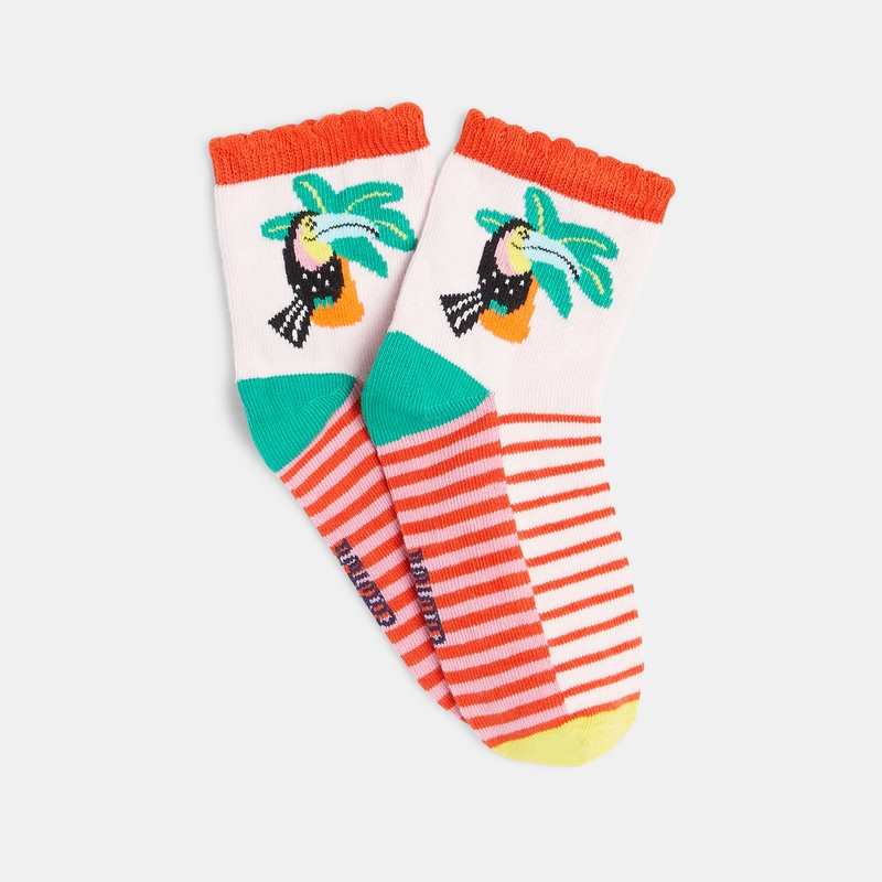 Chaussettes bébé fille roses toucan et palmier Catimini