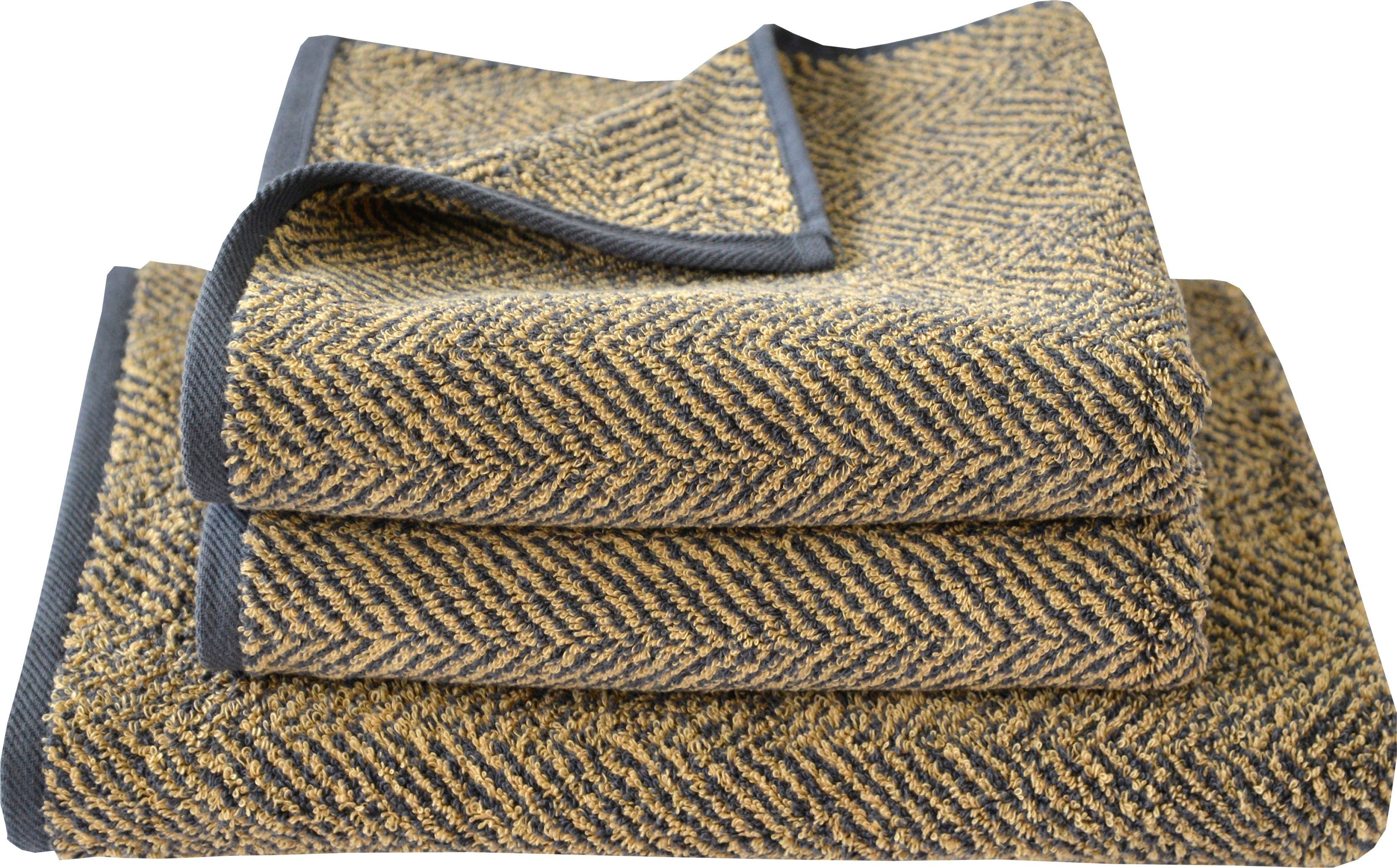Dyckhoff Handtuch Set Golden Shades Herringbone, Walkfrottier, (Set, 3-tlg), mit Fischgrät-Muster