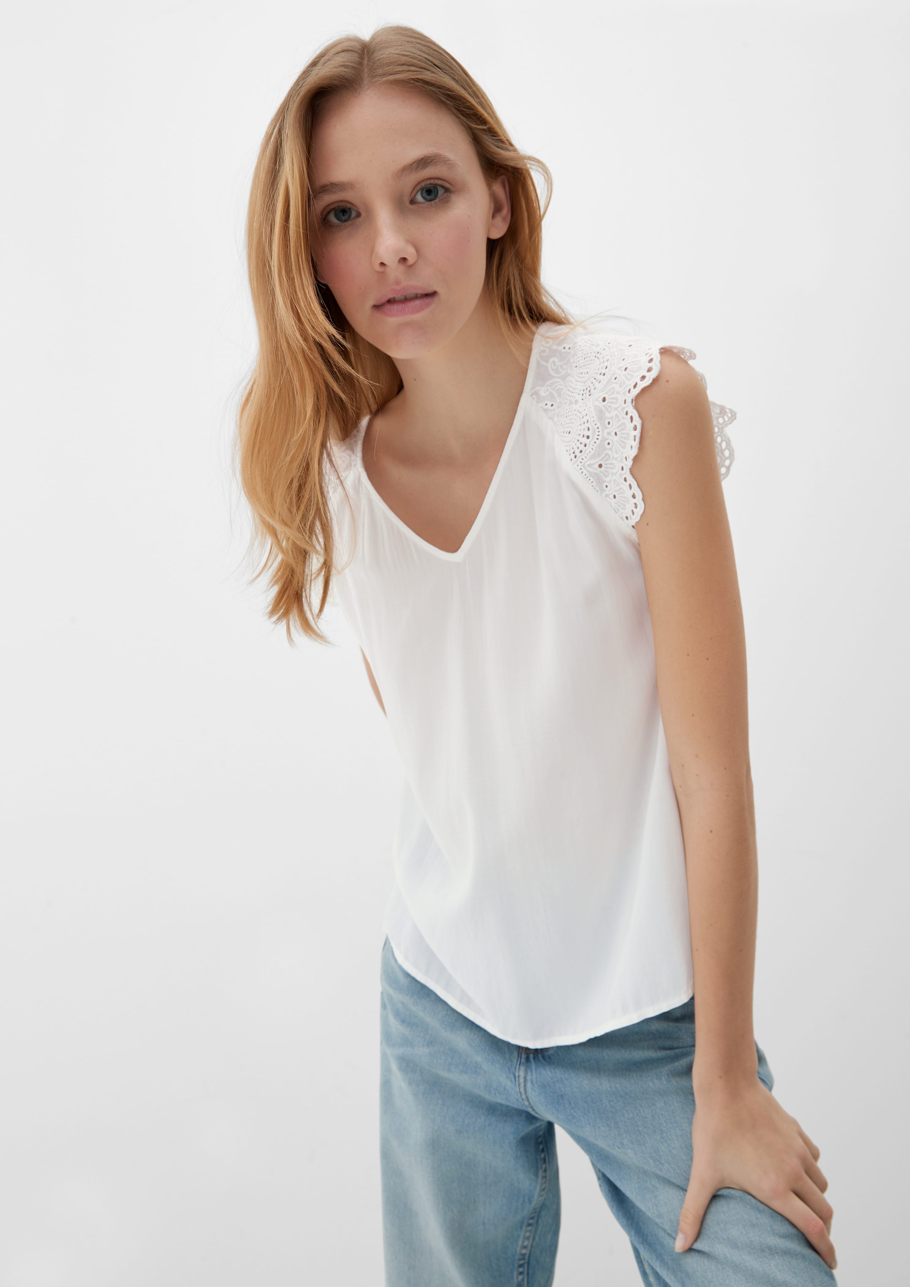 QS Blusentop Bluse mit Broderie Anglaise