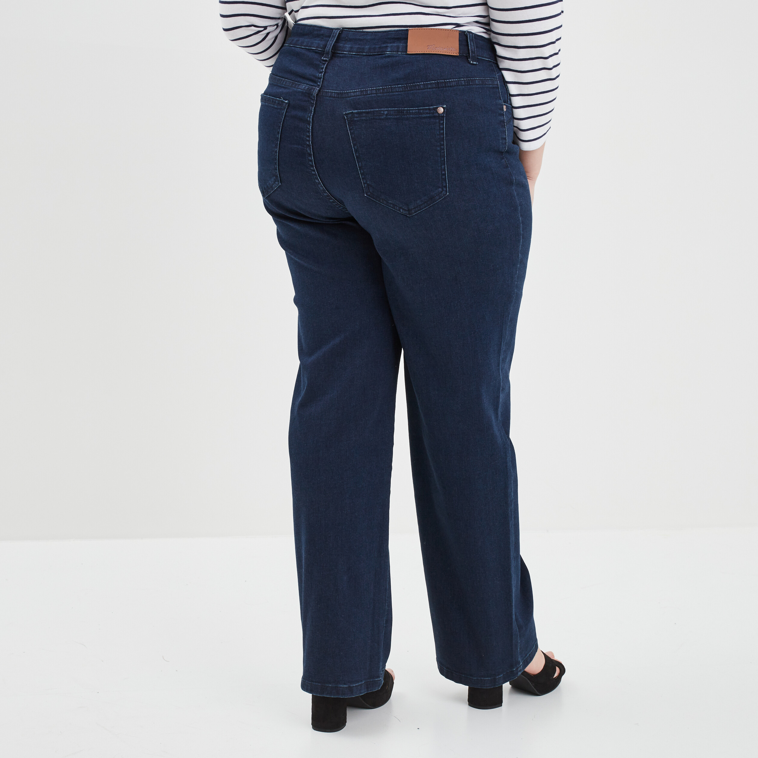Jeans flare taille haute 7 8ème 5 poches bleu femme grande taille | La Halle