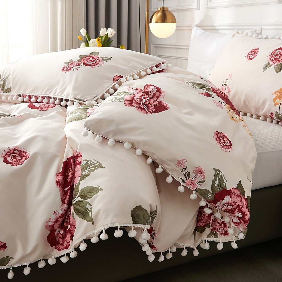 Bettwäsche, HOMEIDEAS, Polyester, 2 teilig, Blume-Bettbezug-Set, Kissenbezug 50×75cm