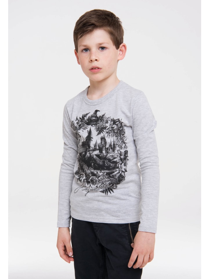 Logoshirt Langarmshirt Harry Potter - Hogwarts Schloss in grau-meliert günstig kaufen