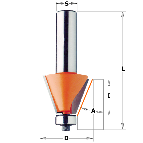 CMT 957.503.11 Teșitură 15° cu rulment de ghidare 24,5 x 22 mm, tijă 12 mm