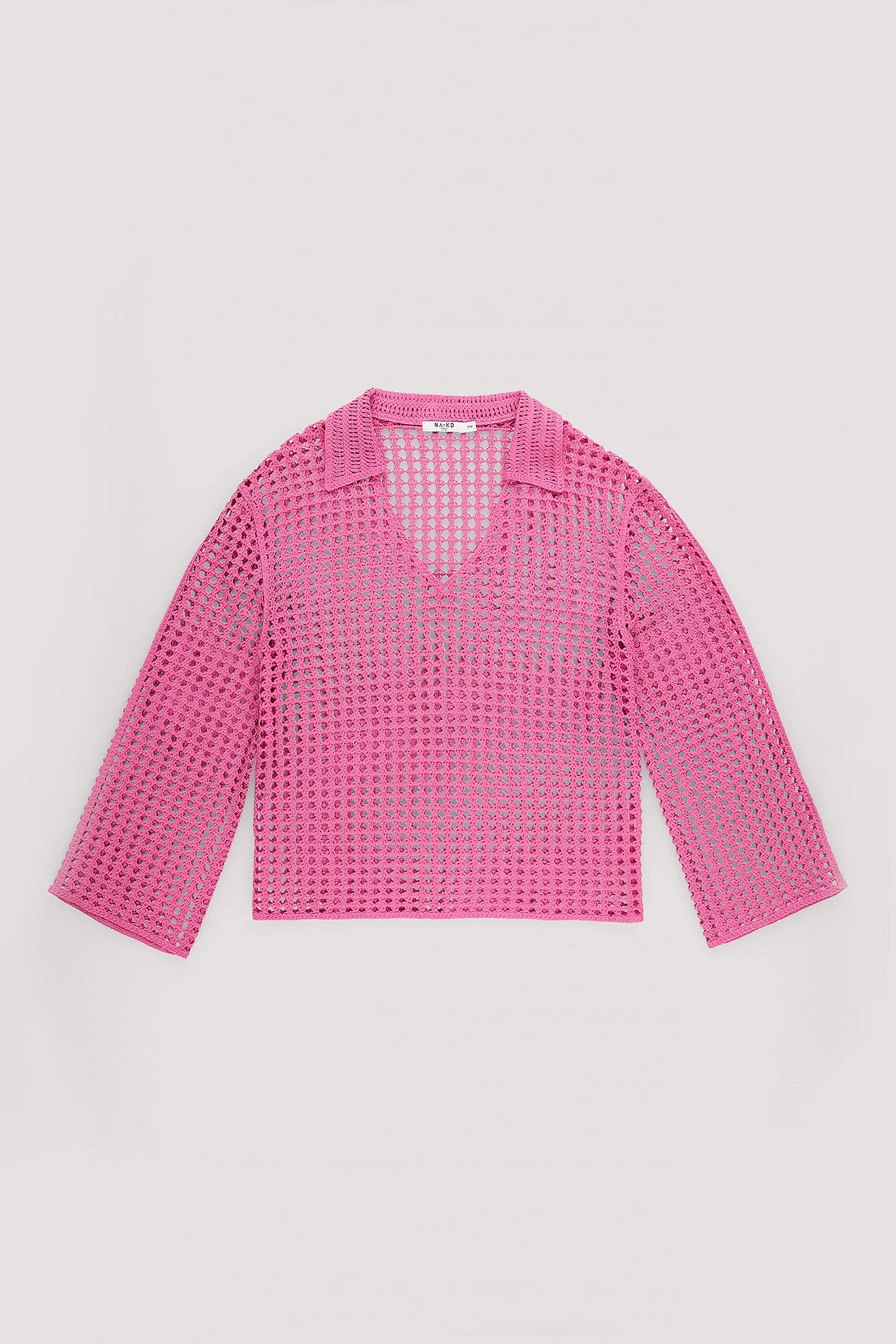 Gehäkelter Strickpullover mit V-Ausschnitt