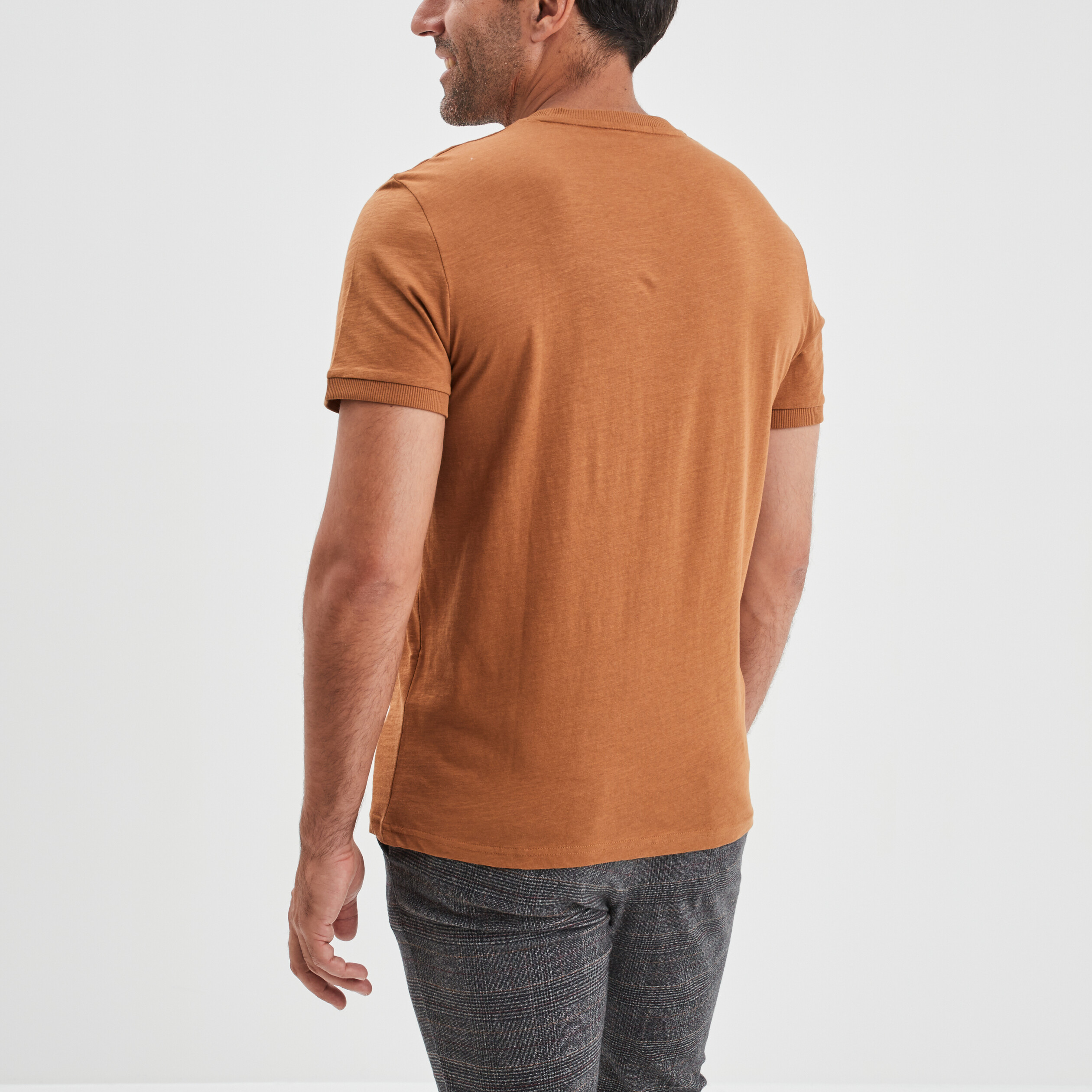 T-shirt manches courtes coton Creeks marron homme | La Halle