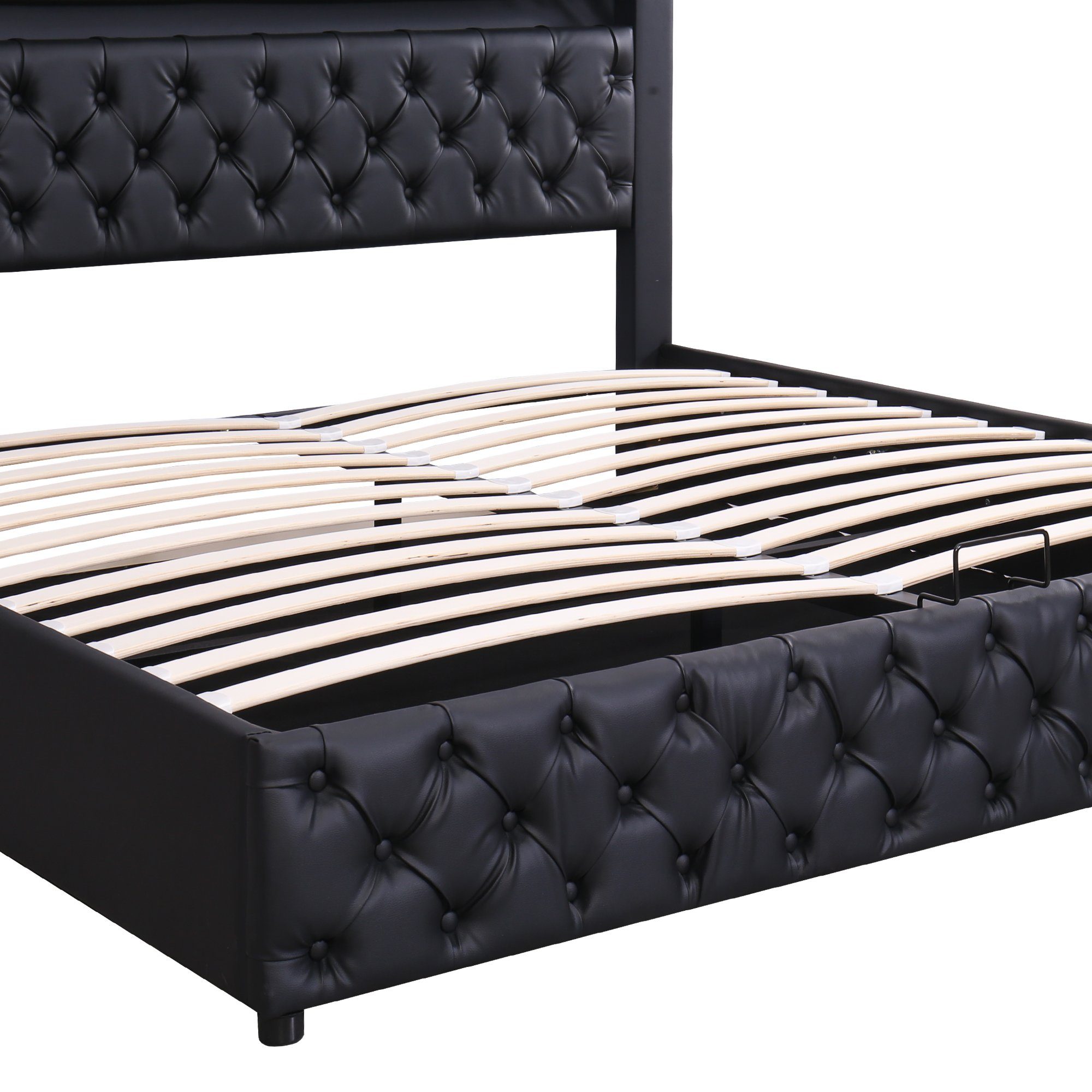 HAUSS SPLOE Polsterbett Polsterbett Funktionsbett Doppelbett Bettrahmen Bettgestelle (Kunstleder, Hydraulisch 140 x 200 cm/180 x 200 cm), Funktionsbett mit Lattenrost und Stauraum, Mit LED-Beleuchtung