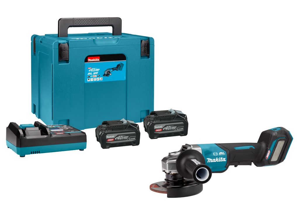 Makita GA029GU201 XGT 40V Max vinkelslip 125mm med säkerhetsbrytare 2x 4.0Ah och snabbladdare i Mbox