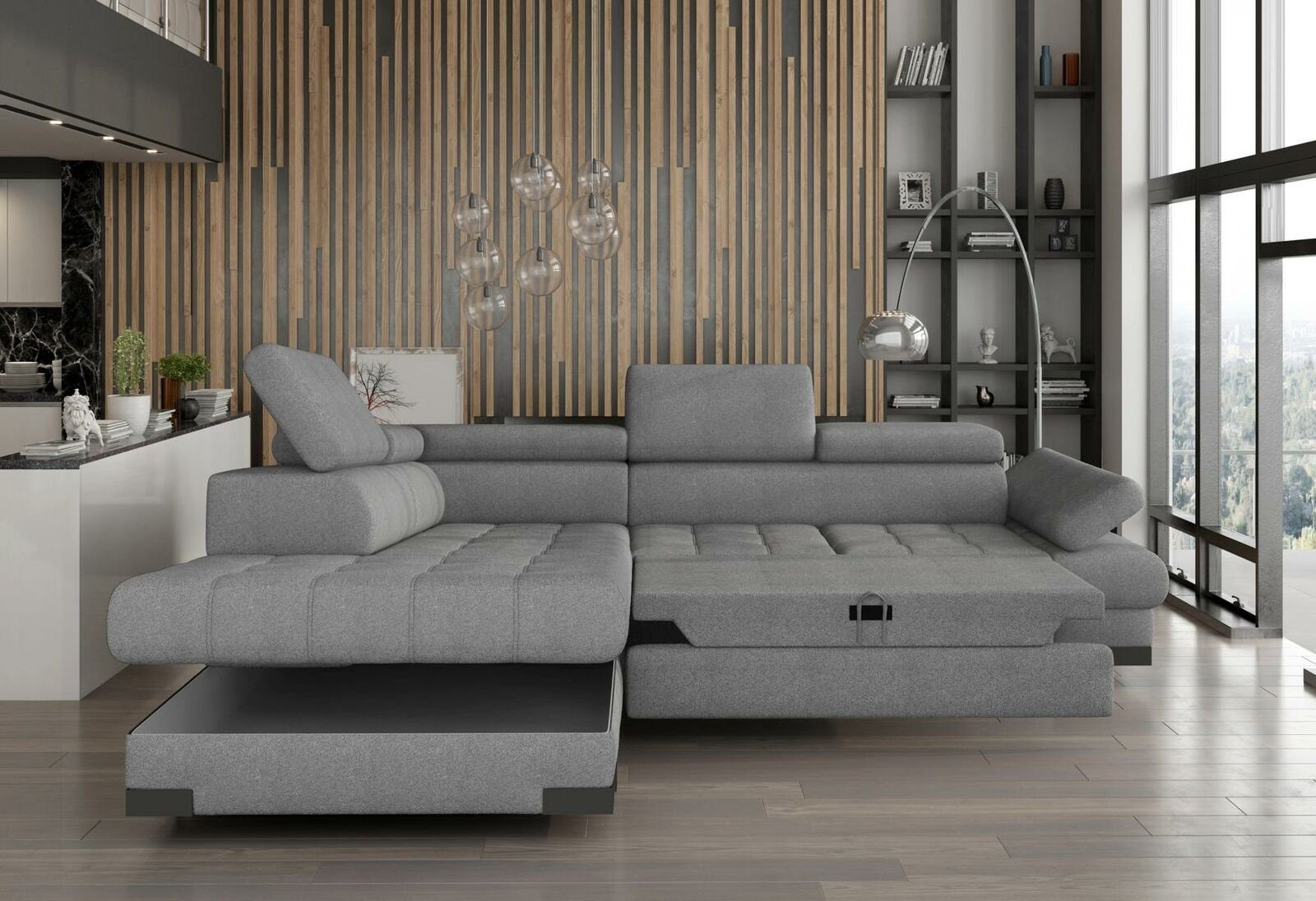 JVmoebel Ecksofa, Graue L Form Sofa Couch Polster Eck Wohnlandschaft Design Ecksofa