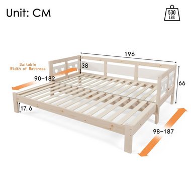 DEEP POWER Holzbett 90x190cm Holzbett Einzelbett Doppelbett mit Ausziehbett Natürlich