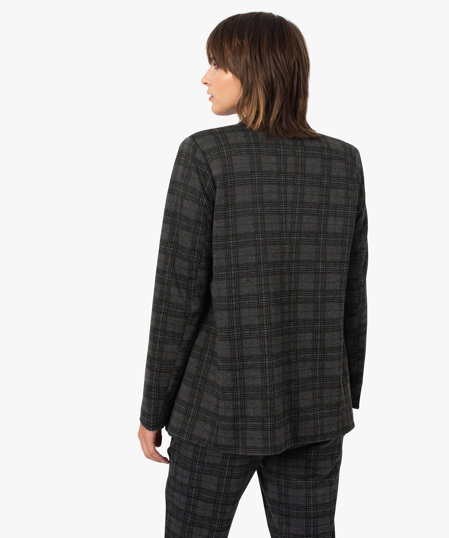 Veste femme à carreaux et col tailleur | GEMO