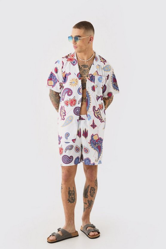 Oversize Ripstop Paisley-Hemd & Badehose