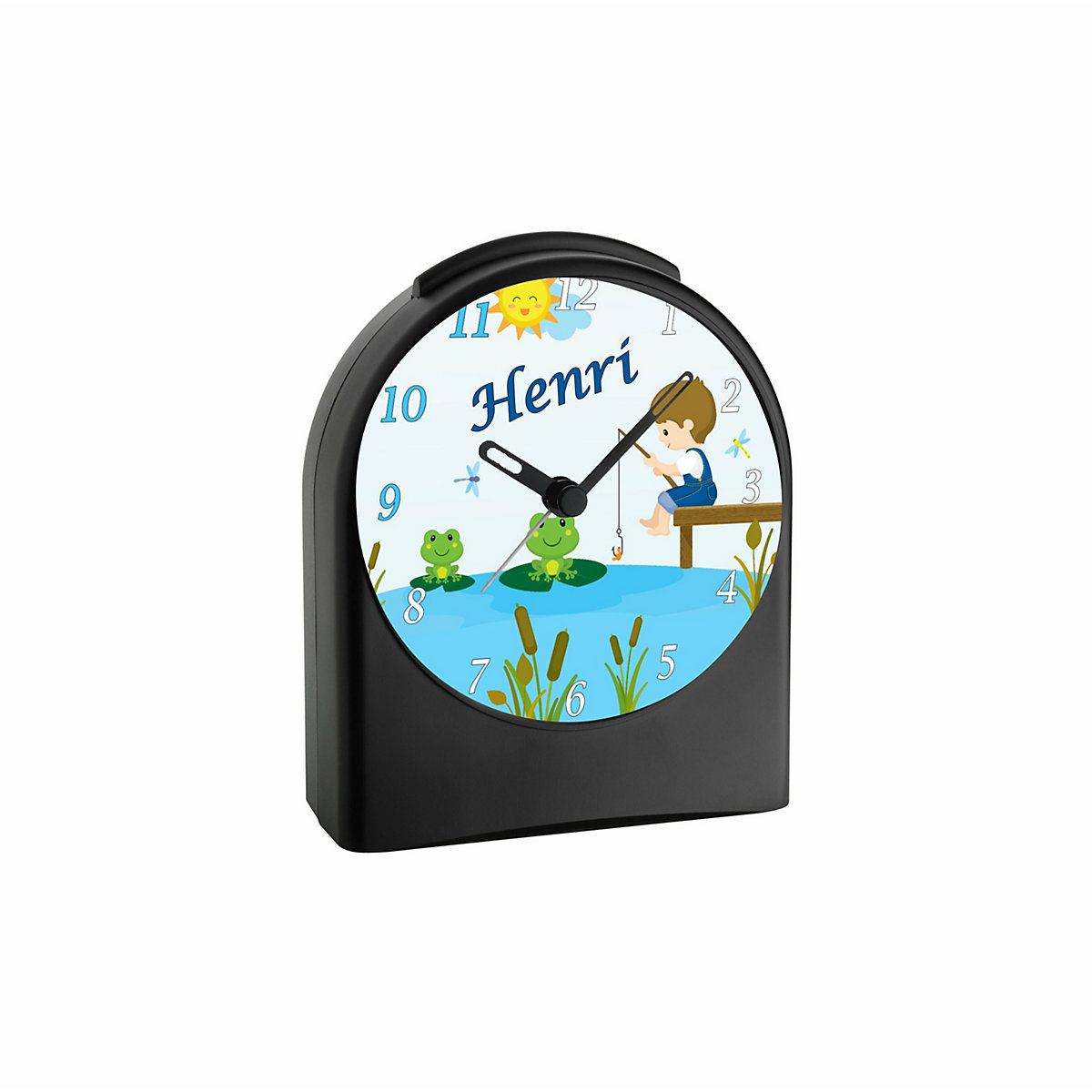 Kinder Funkwecker personalisiert mit Namen Froschteich Atom-/Funkuhr, 12-Stunden-Anzeigeformat, Schlummerfunktion, Nachtlicht, Geräuschlos/Ohne Ticken