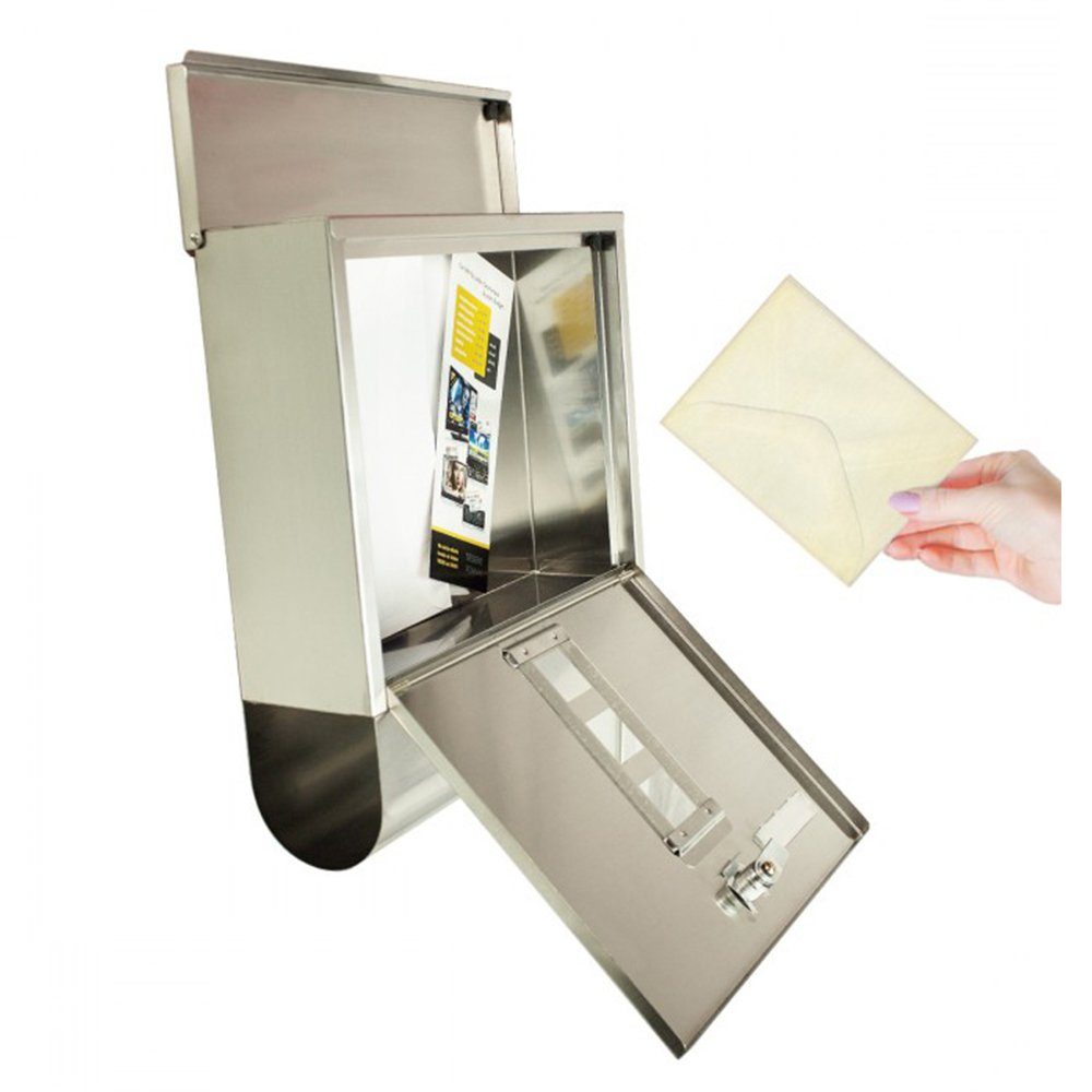 TÄGA Wandbriefkasten TG-2210 Briefkasten Edelstahl mit Zeitungsfach, Sichtfenster, Zeitungsfach, Sichtfenster, Namensschild, abschließbar, Edelstahl