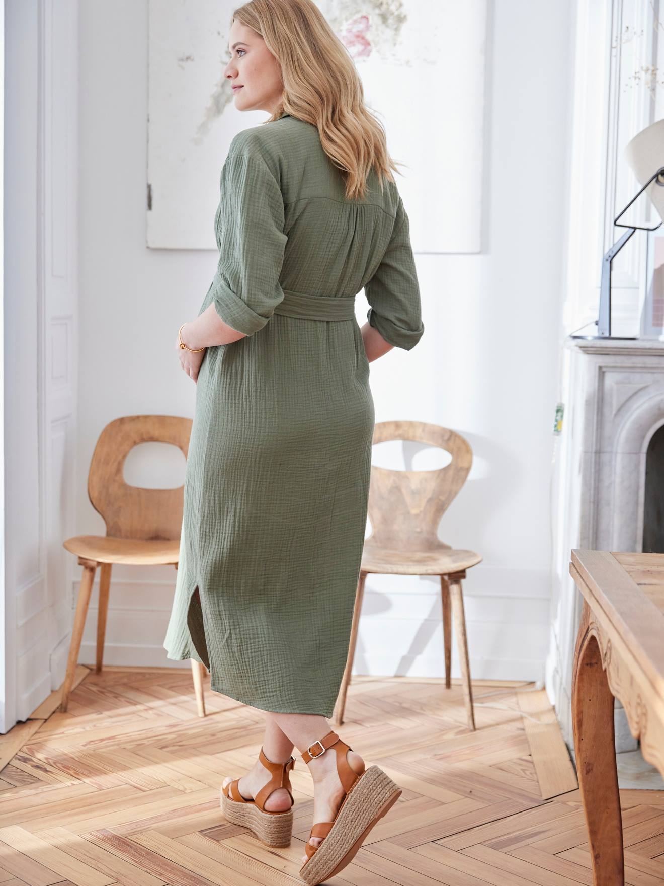 Vertbaudet Hemdblusenkleid aus Musselin, Schwangerschaft & Stillzeit - marine