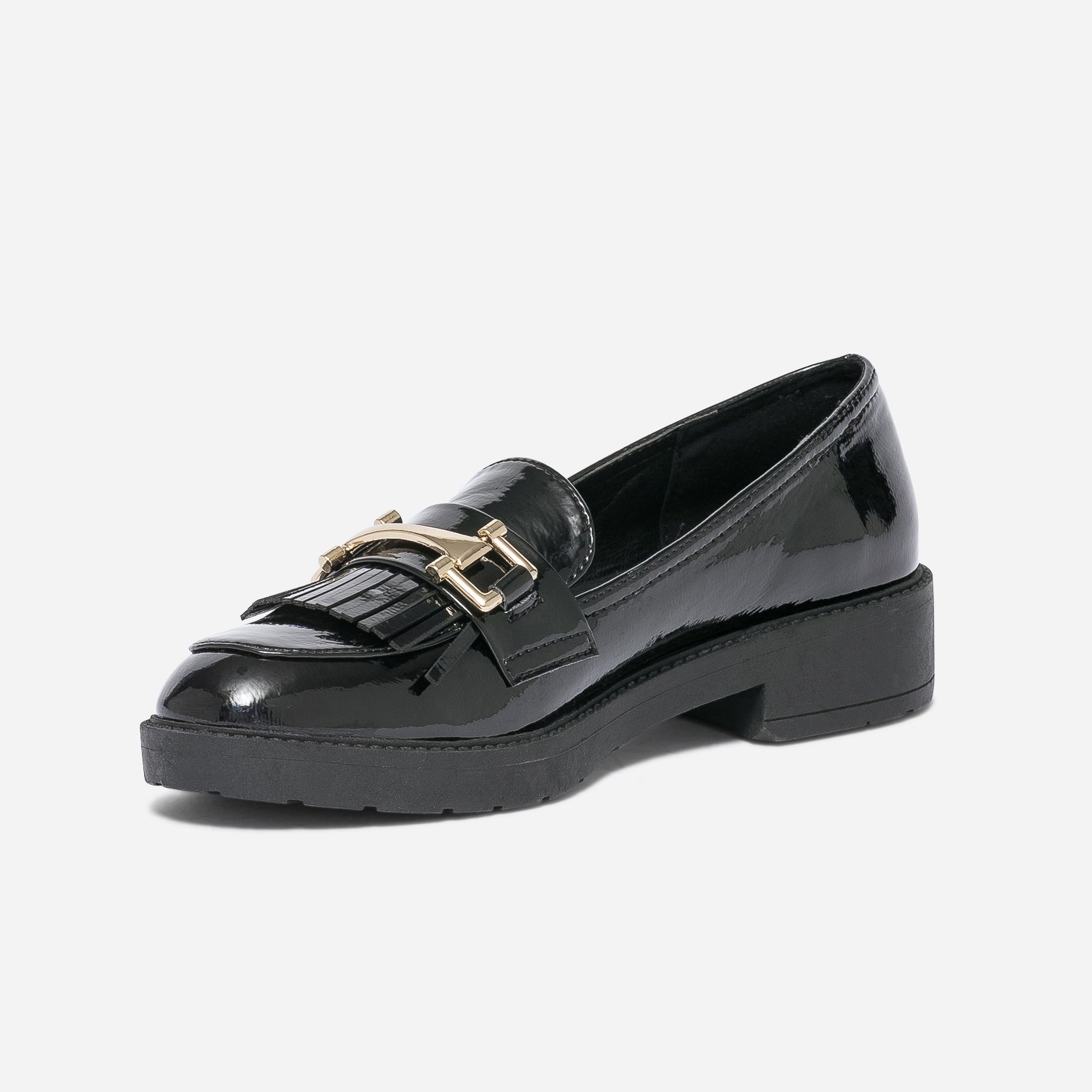 Mocassin noir verni à franges