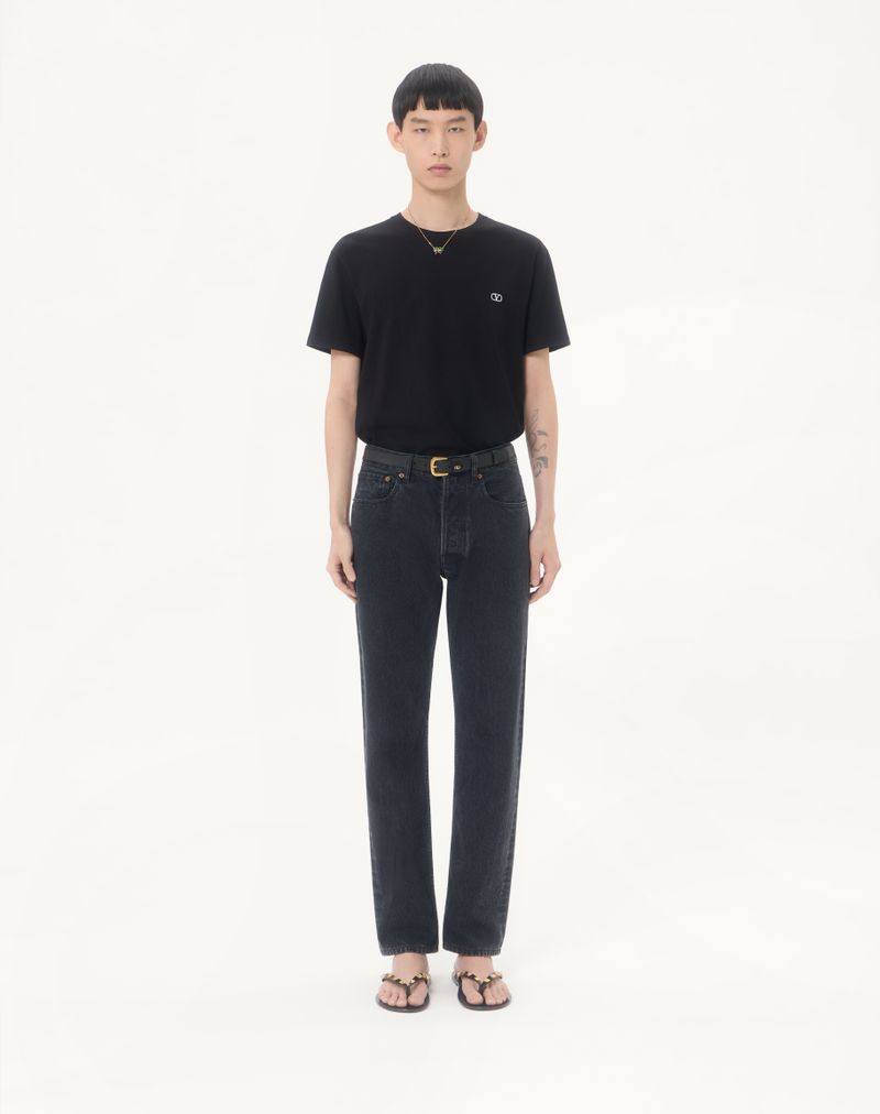 Valentino bomulds-T-shirt med V-logo-broderi