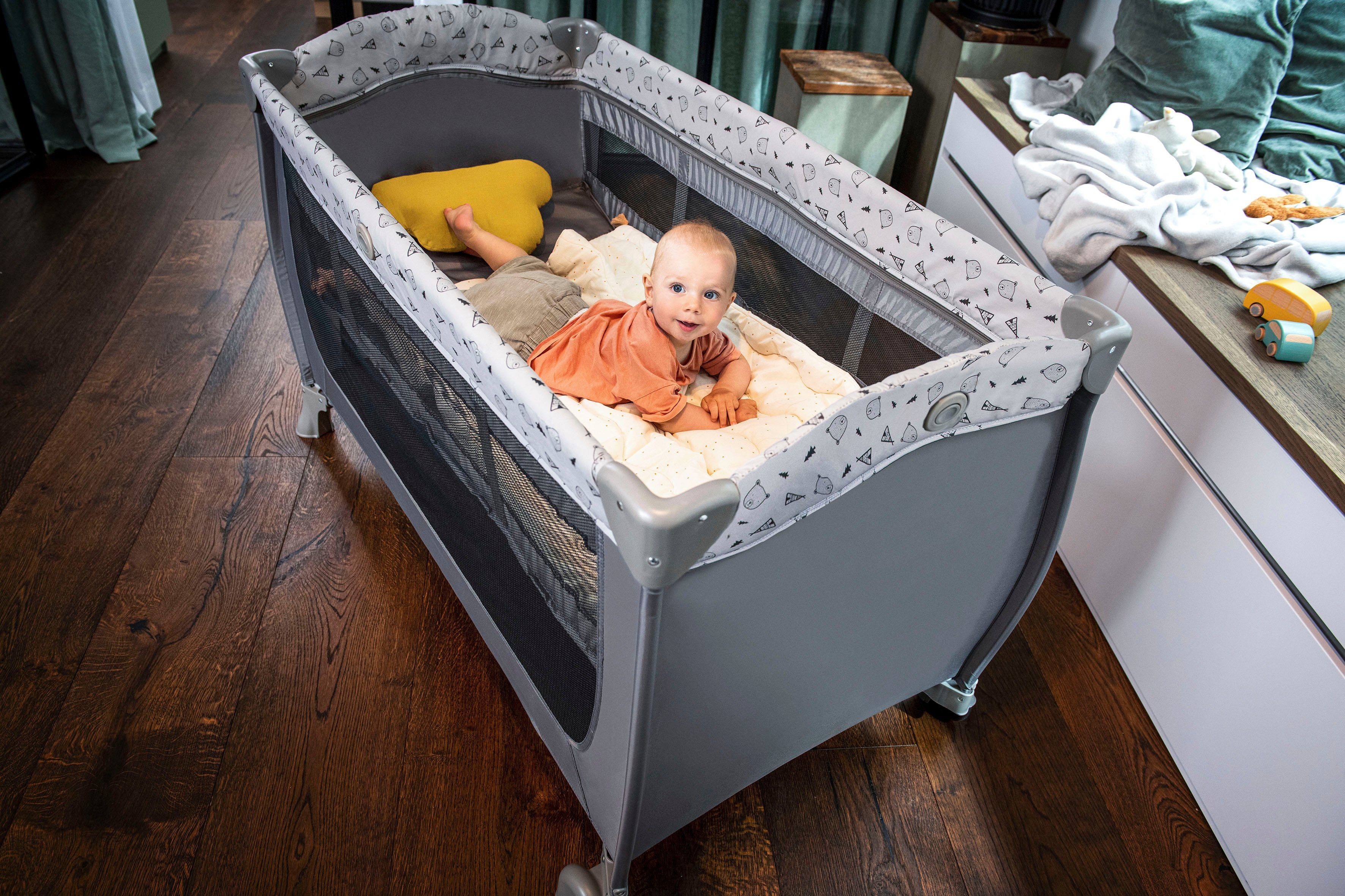 Hauck Baby-Reisebett Sleep N Play, nordic grey, 6-tlg., inkl. Transporttasche