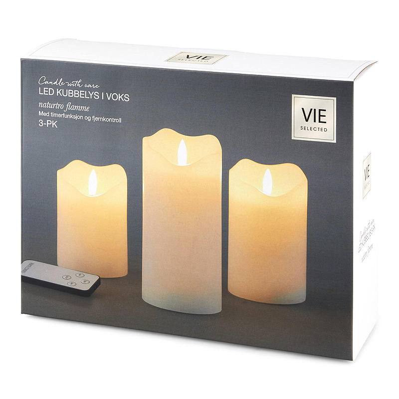Vie Selected Kubbelys 3-pk LED 15/12/10 cm, voks hvit