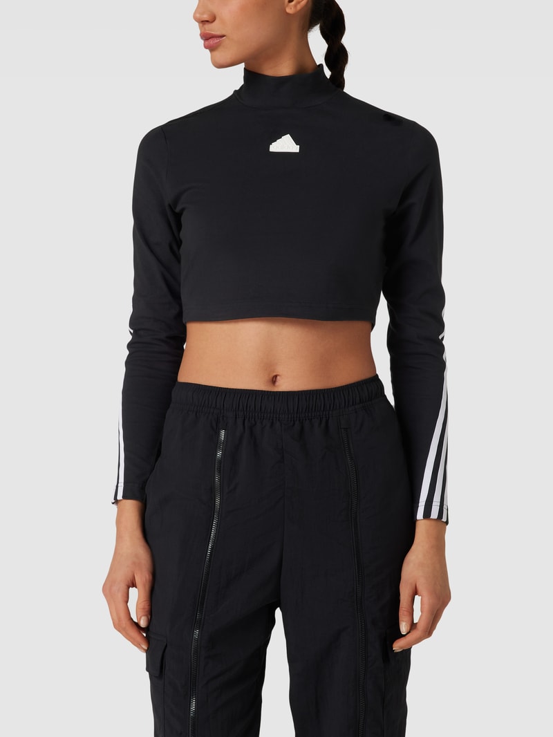Cropped Longsleeve mit Galonstreifen in schwarz