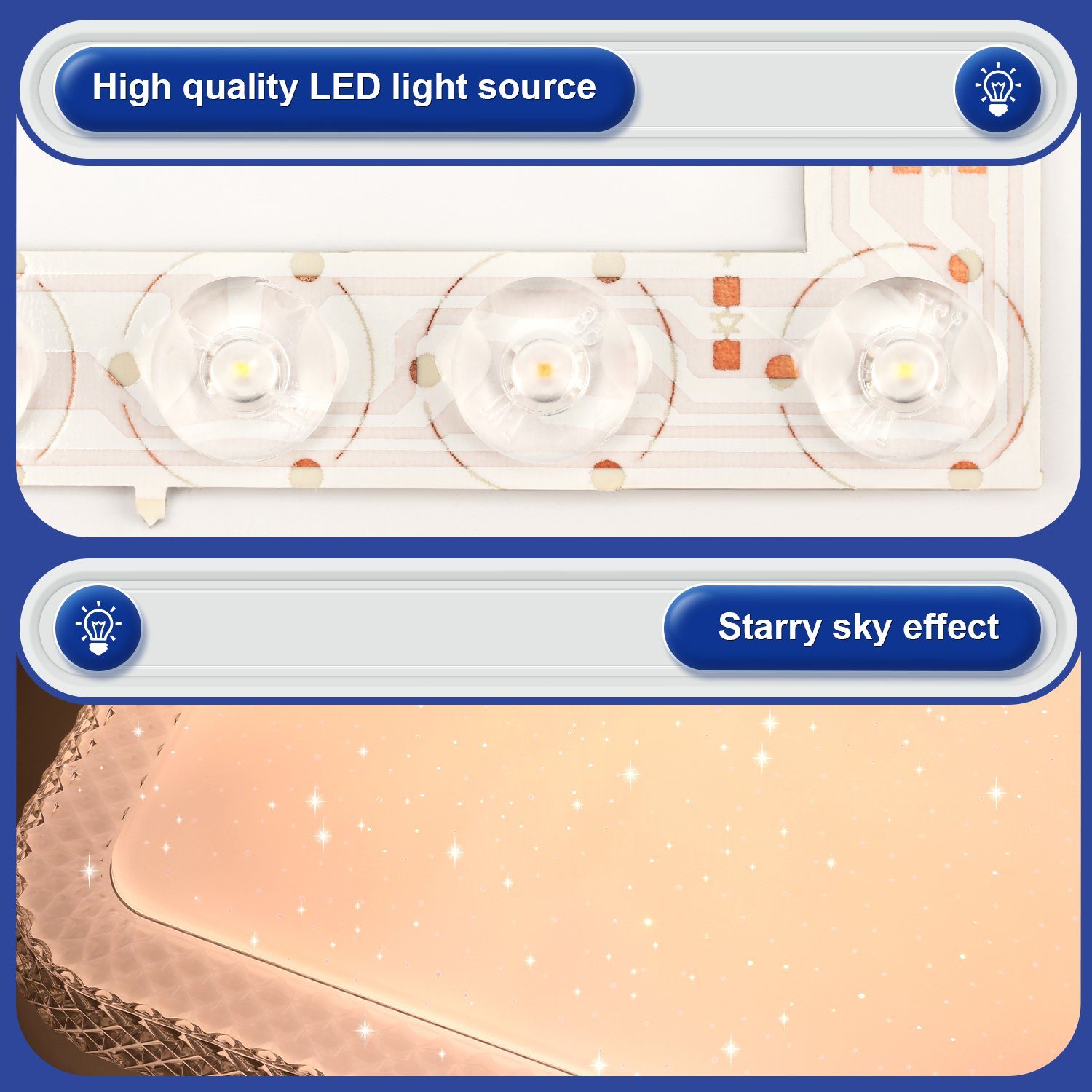LETGOSPT Deckenleuchte 25W LED Deckenleuchte Dimmbar Kristall Deckenlampe mit Fernbedienung, LED fest integriert, Kaltweiß, Naturweiß, Warmweiß, Schlafzimmerlampe Ø29cm, Modern Sternenhimmel Quadrat Deckenbeleuchtung