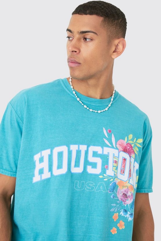 Oversize Rundhals T-Shirt mit floralem Houston Print