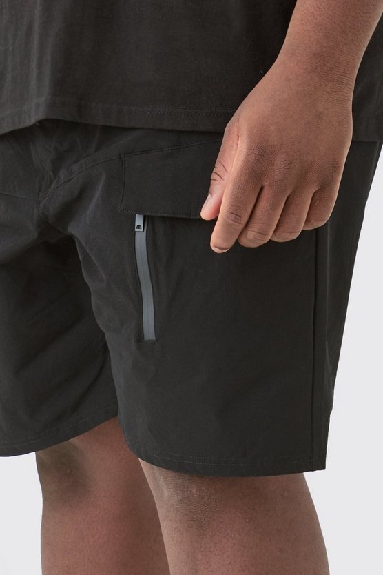 Plus lockere elastische Stretch Cargo-Shorts mit Reißverschluss