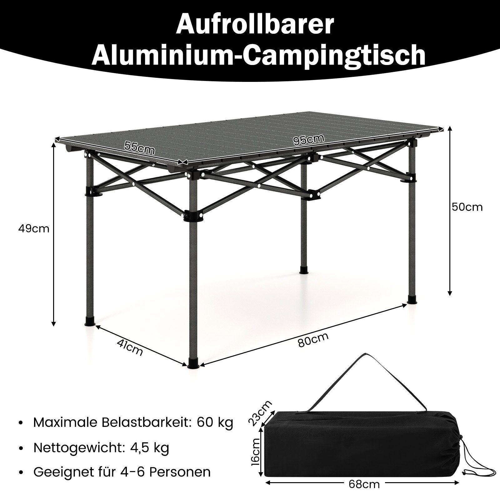 COSTWAY Campingtisch Klapptisch, mit Aluminium-Tischplatte