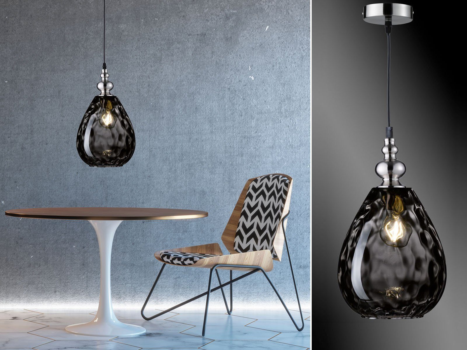 meineWunschleuchte LED Pendelleuchte, LED wechselbar, Warmweiß, Glaskugel Lampenschirm Rauchglas Designer-lampen über-n Esstisch Ø20cm