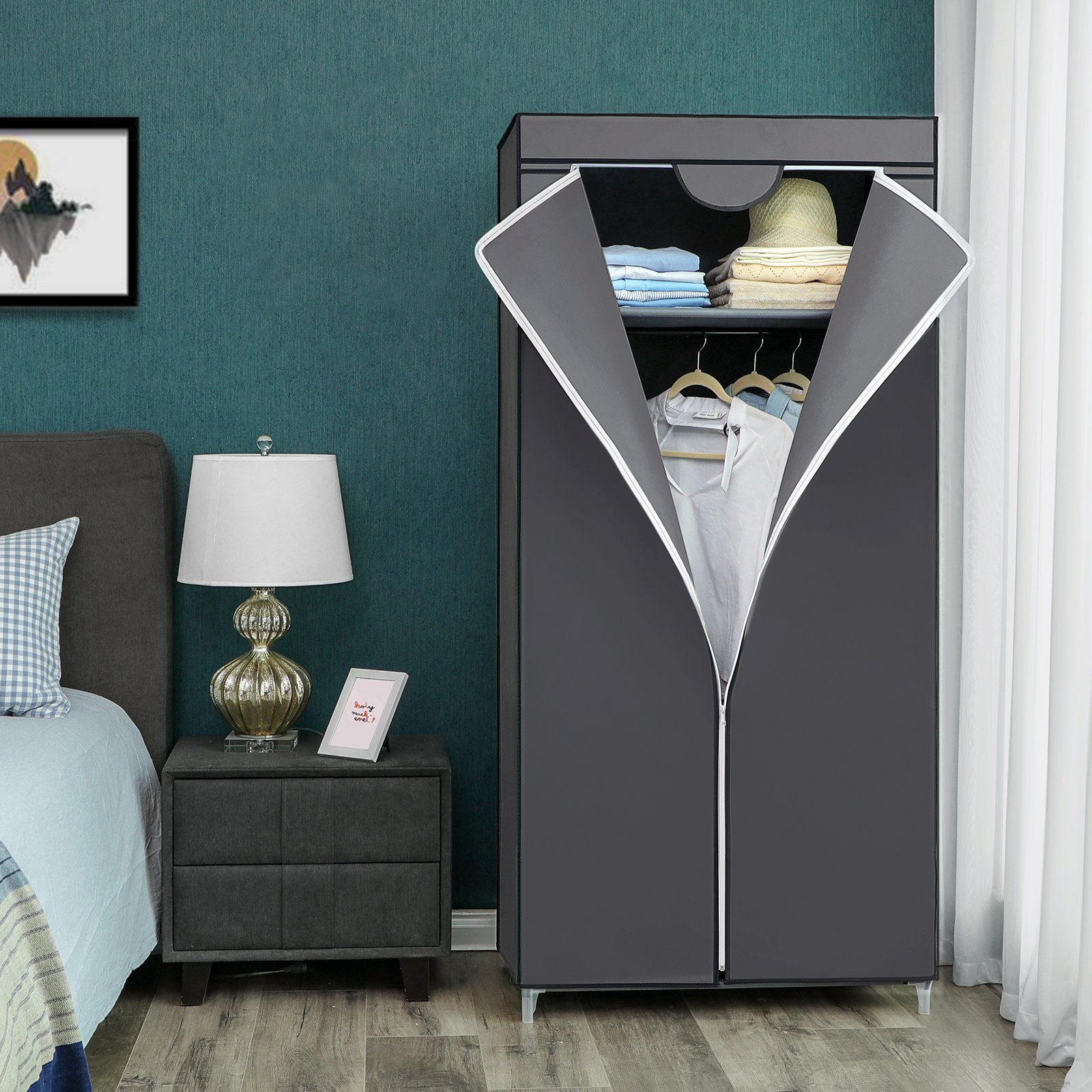 SONGMICS Stoffschrank Faltschrank mit Kleiderstange, 75 x 45 x 160 cm