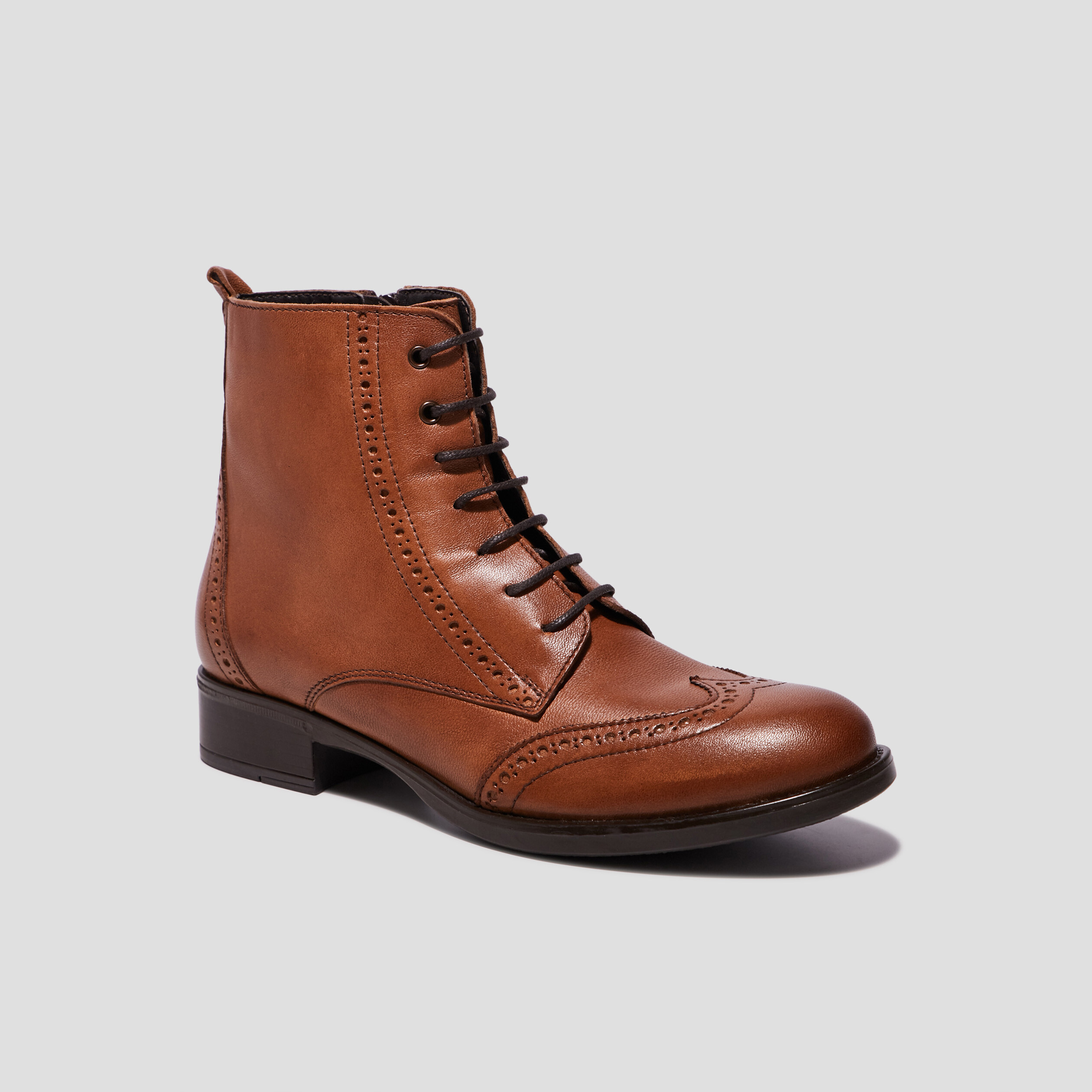 Bottines en cuir zippées à lacets camel fille | La Halle