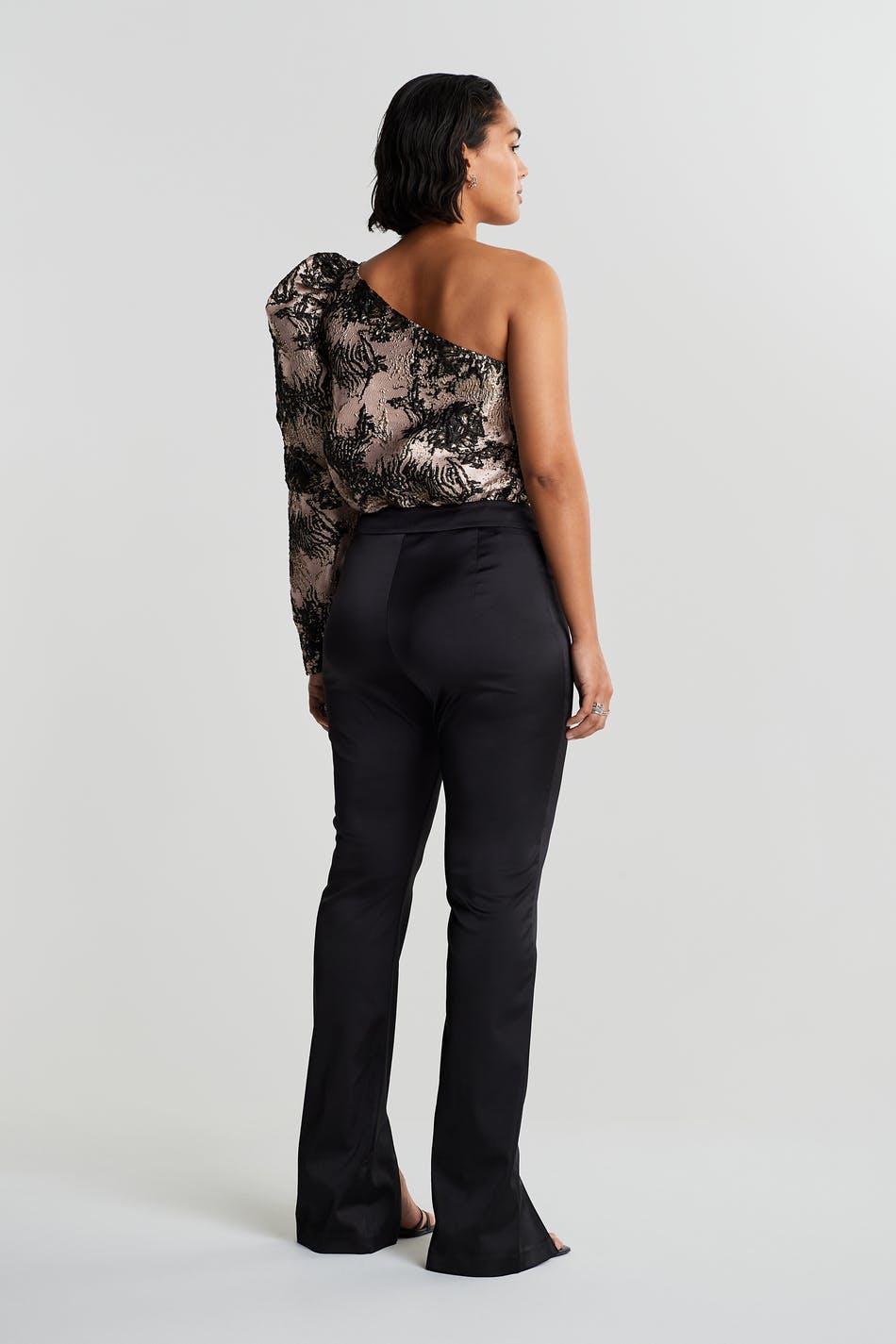 Satin front split trousers
