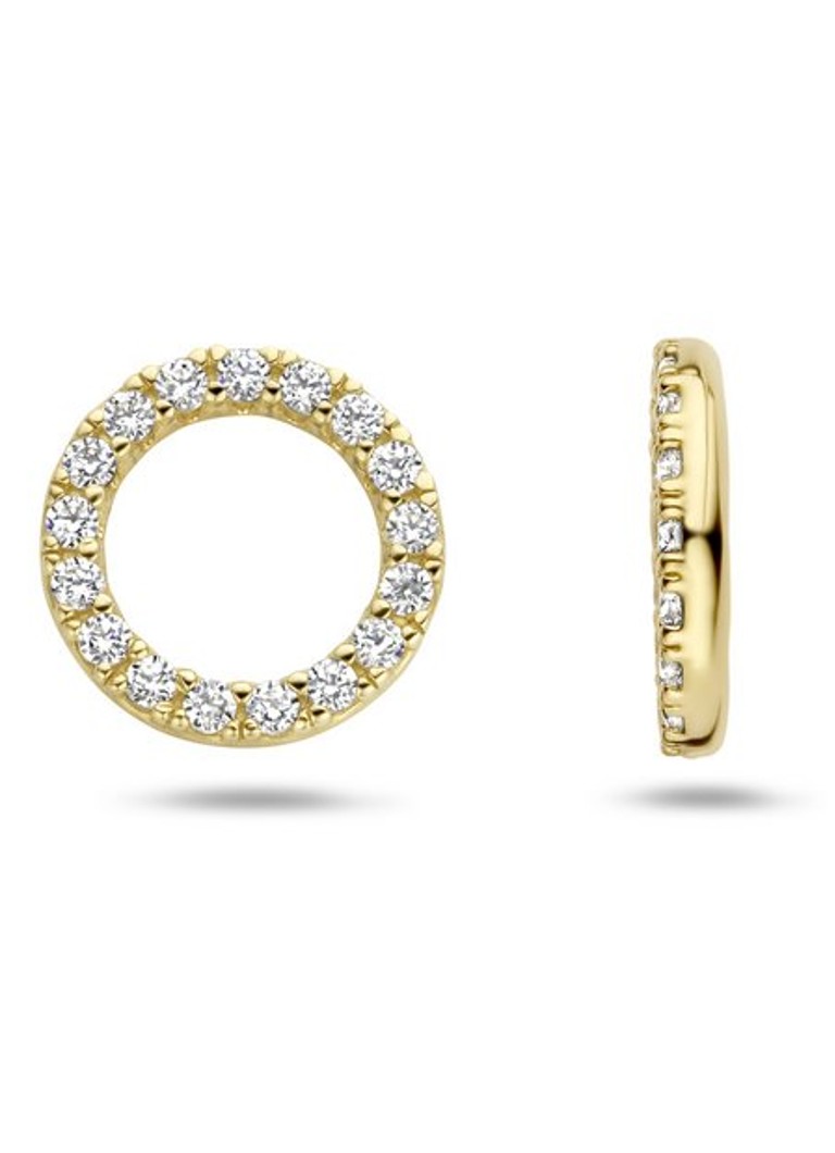 Cercei din aur galben de 14k cu zirconiu cubic, culoare roz prăfuit, model 9066YZI