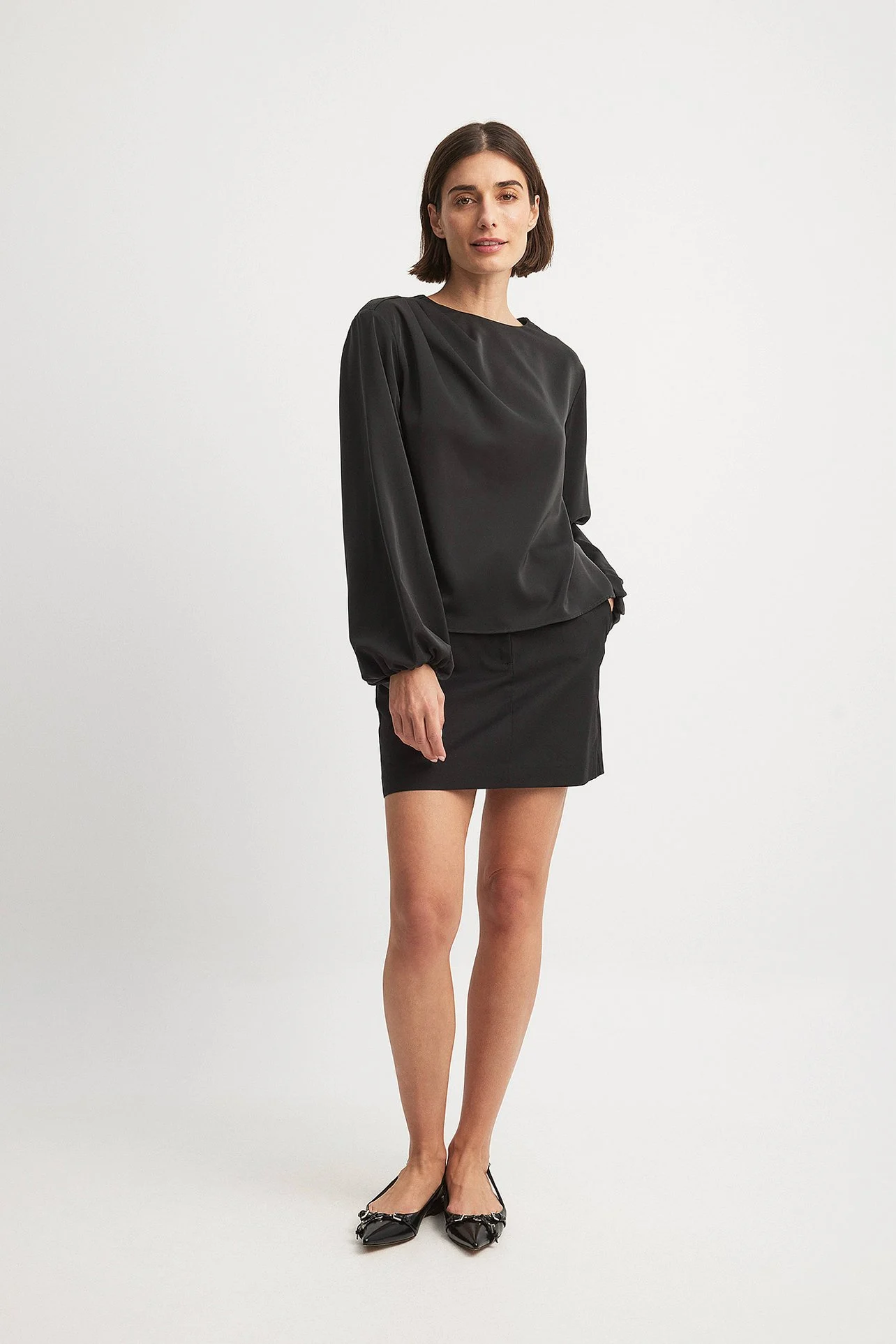 Drappierte Bluse mit Ballonärmeln