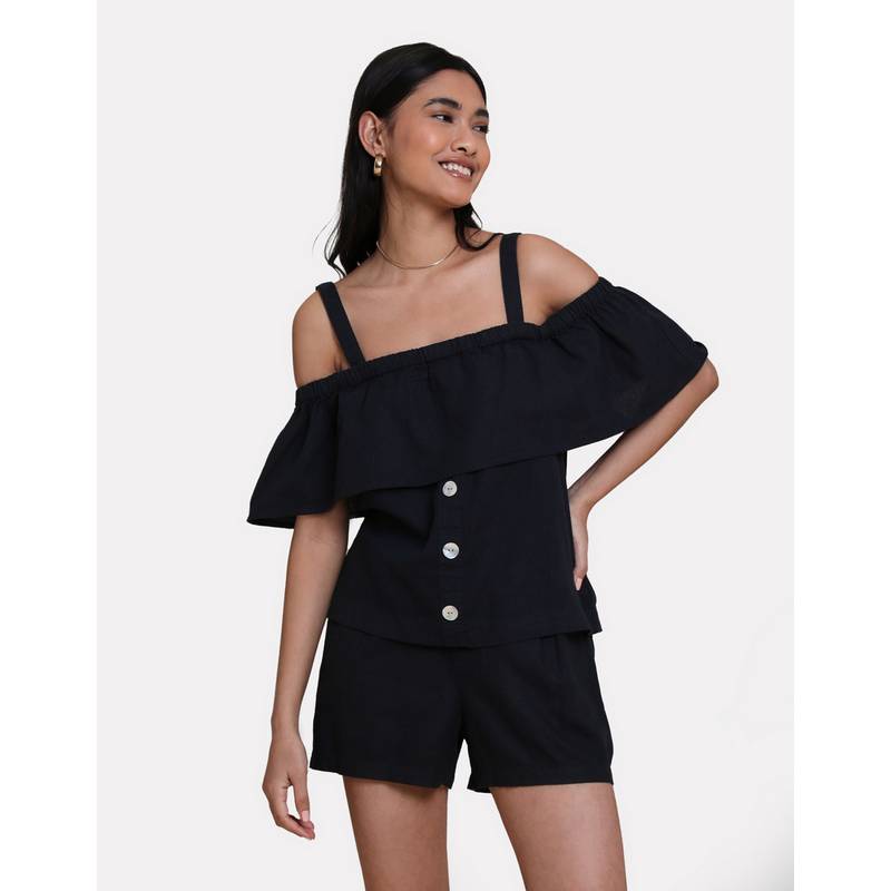 Threadbare THB Aspen Linen Bardot Top Tanktop Damen