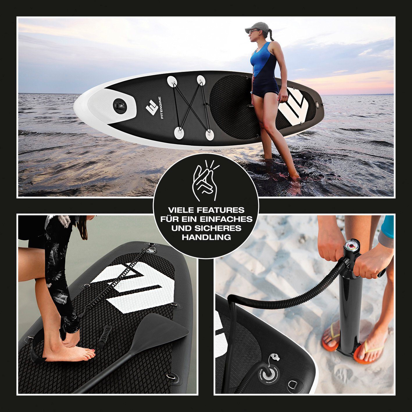 FitEngine Inflatable SUP-Board XXXL Stand Up Paddle Board inkl. Zubehör, Groß Stabil 325cm 140kg Board aufblasbar Paddel