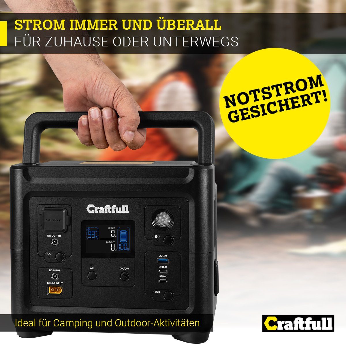 Craftfull Powerstation Schnelllade-Powerstation Fast Charge PS500 Powerstation 3 Jahre Garantie - Stromerzeuger - Powerbank - Stromgenerator 18000 mAh (230 V, 1 St), Tragbarer Akku - mobile Stromversorgung - Camping Generator