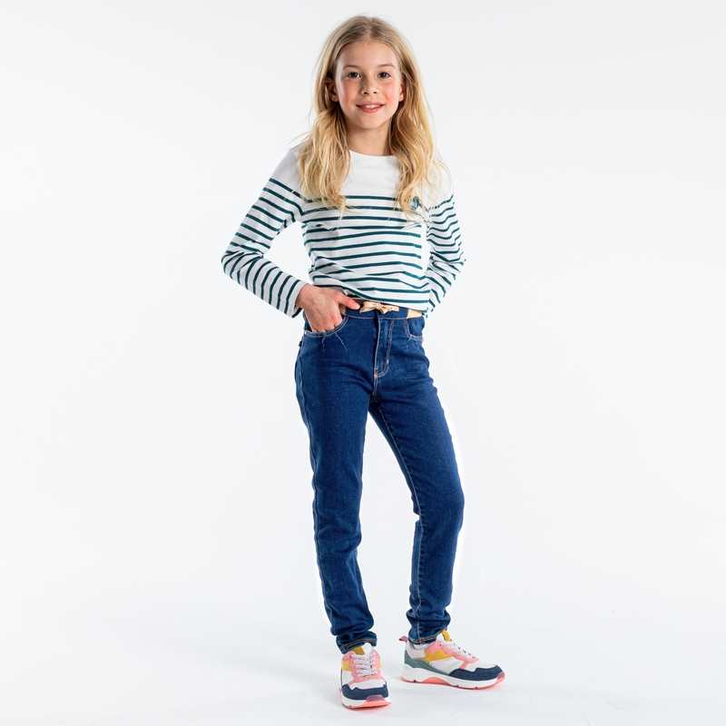 Jean slim à taille côtelée bleu fille