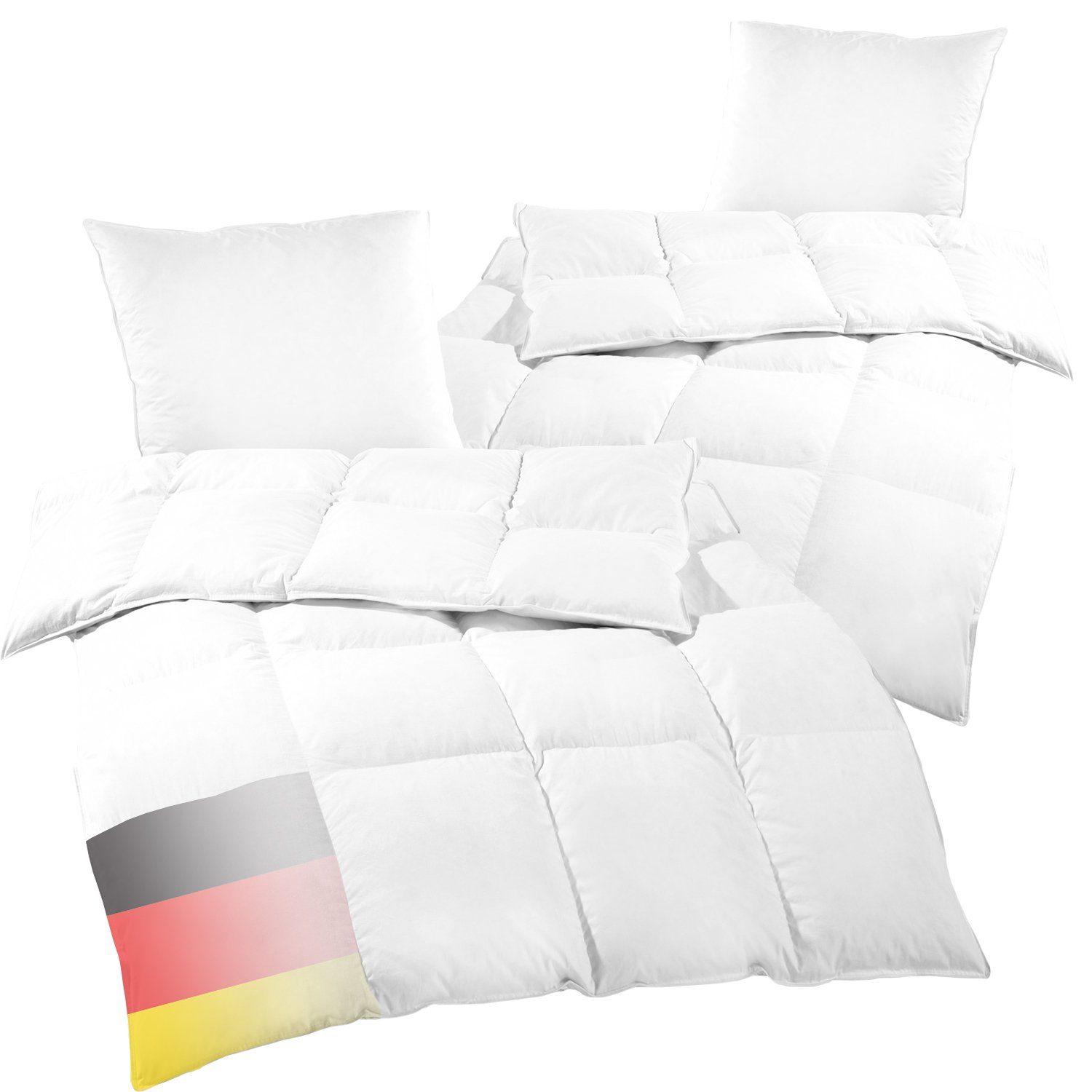 Feder-/Daunenbettdecke + Kopfkissen, Bettenset Comfort 4-Teilig 2x Bettdecke 135x200 & 2x Kopfkissen 80x80, DILUMA, Bettdecken Set mit Kopfkissen, MADE IN GERMANY