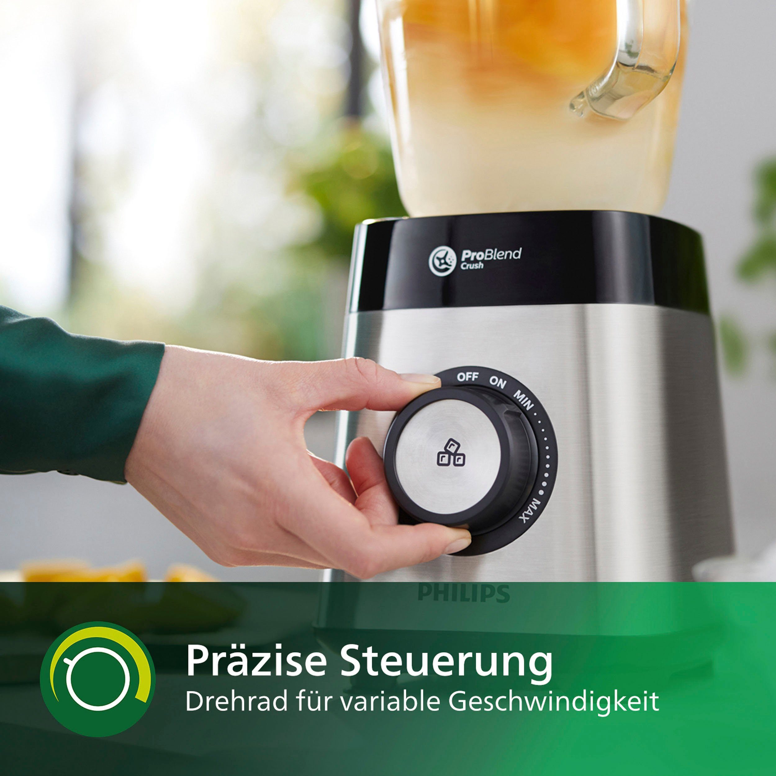 Philips Standmixer HR3573/90, 1000 W, 27.000 U/Min. und 1,5l Volumen, inkl. Glasbehälter mit Trinkaufsatz